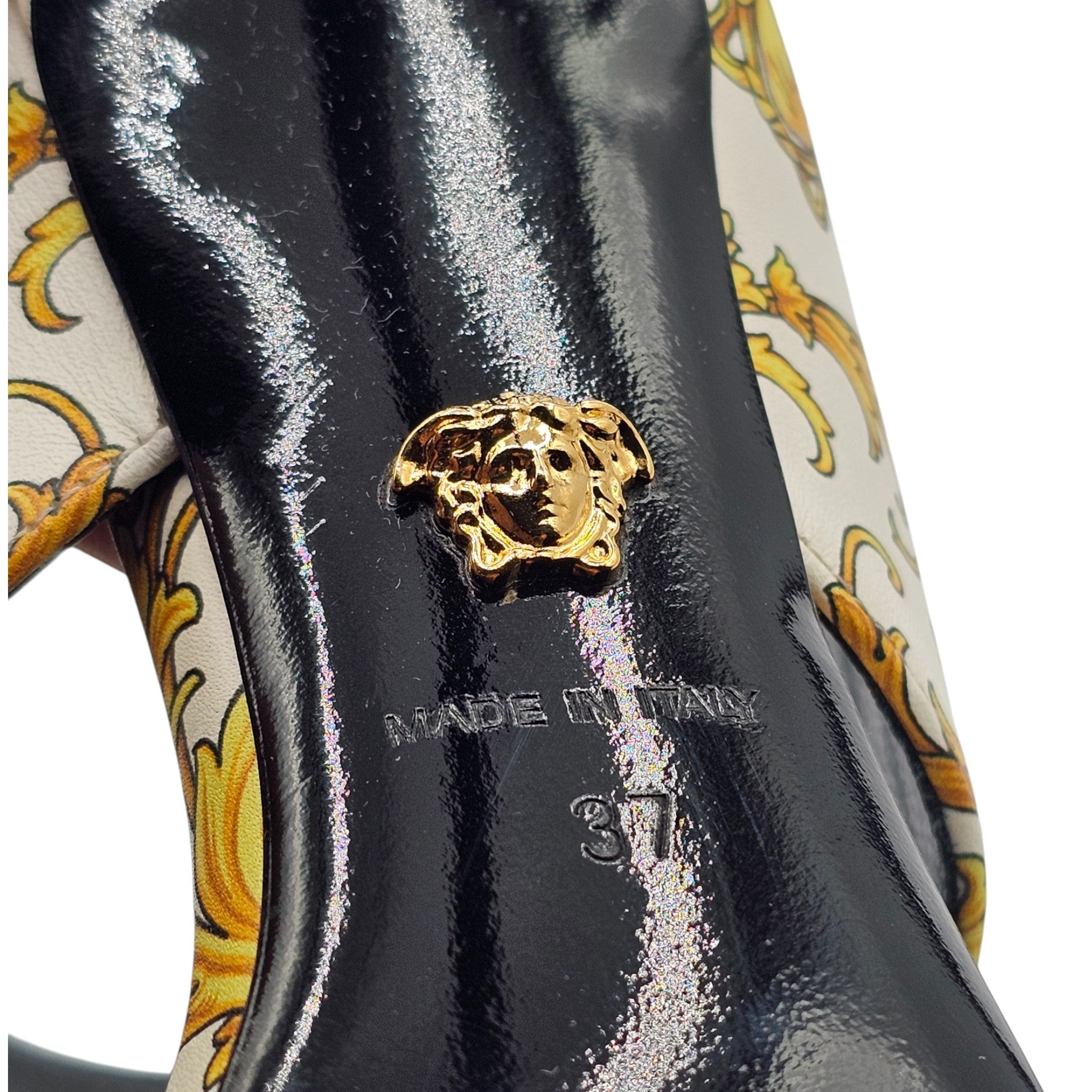 Versace Baroque-Print Virtus V Stiletto Sandals  - Leather - White - 37 - 5