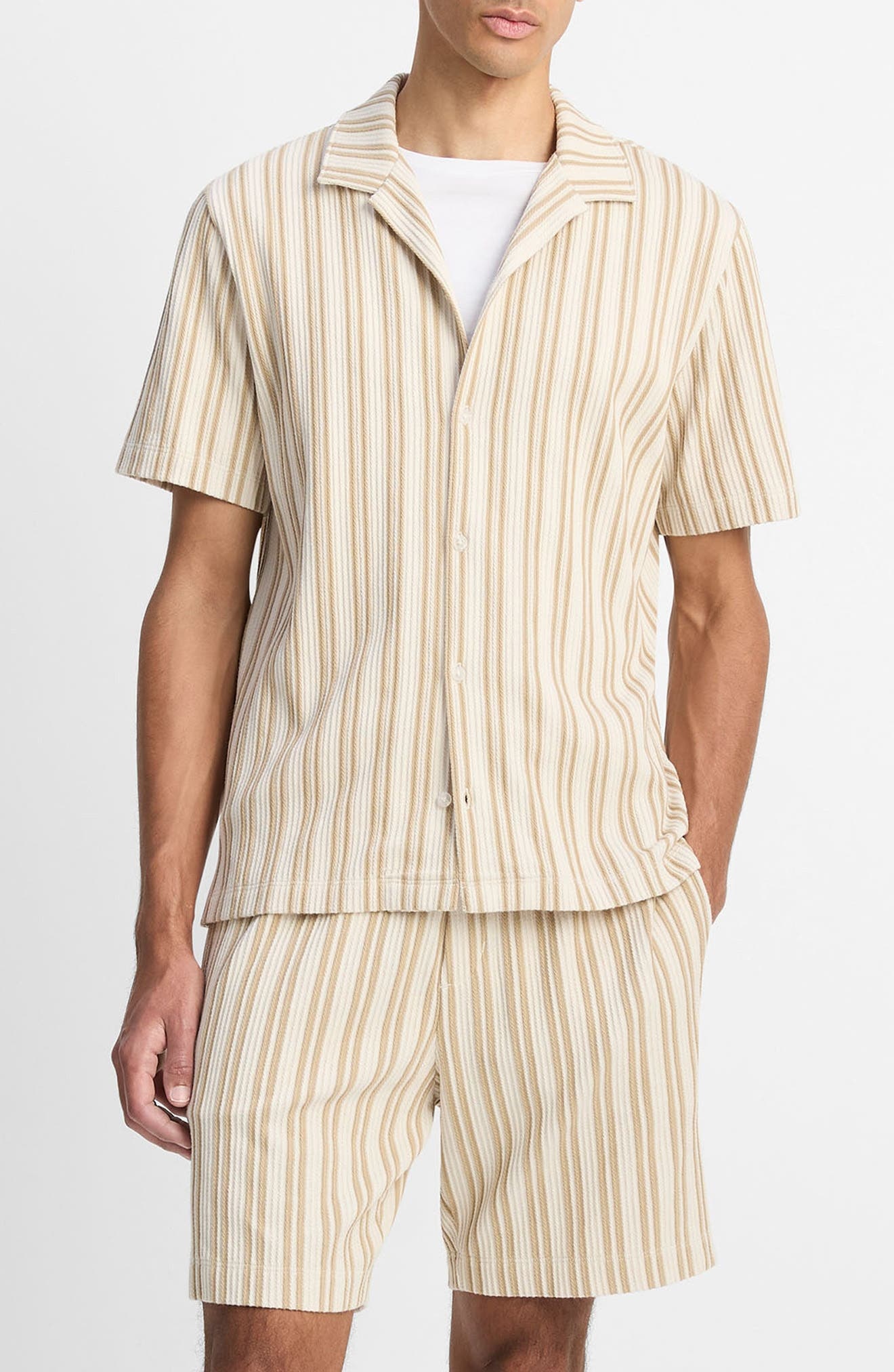 Vince Jacquard Stripe Knit Camp Shirt in Terrapin Combo at Nordstrom - 1