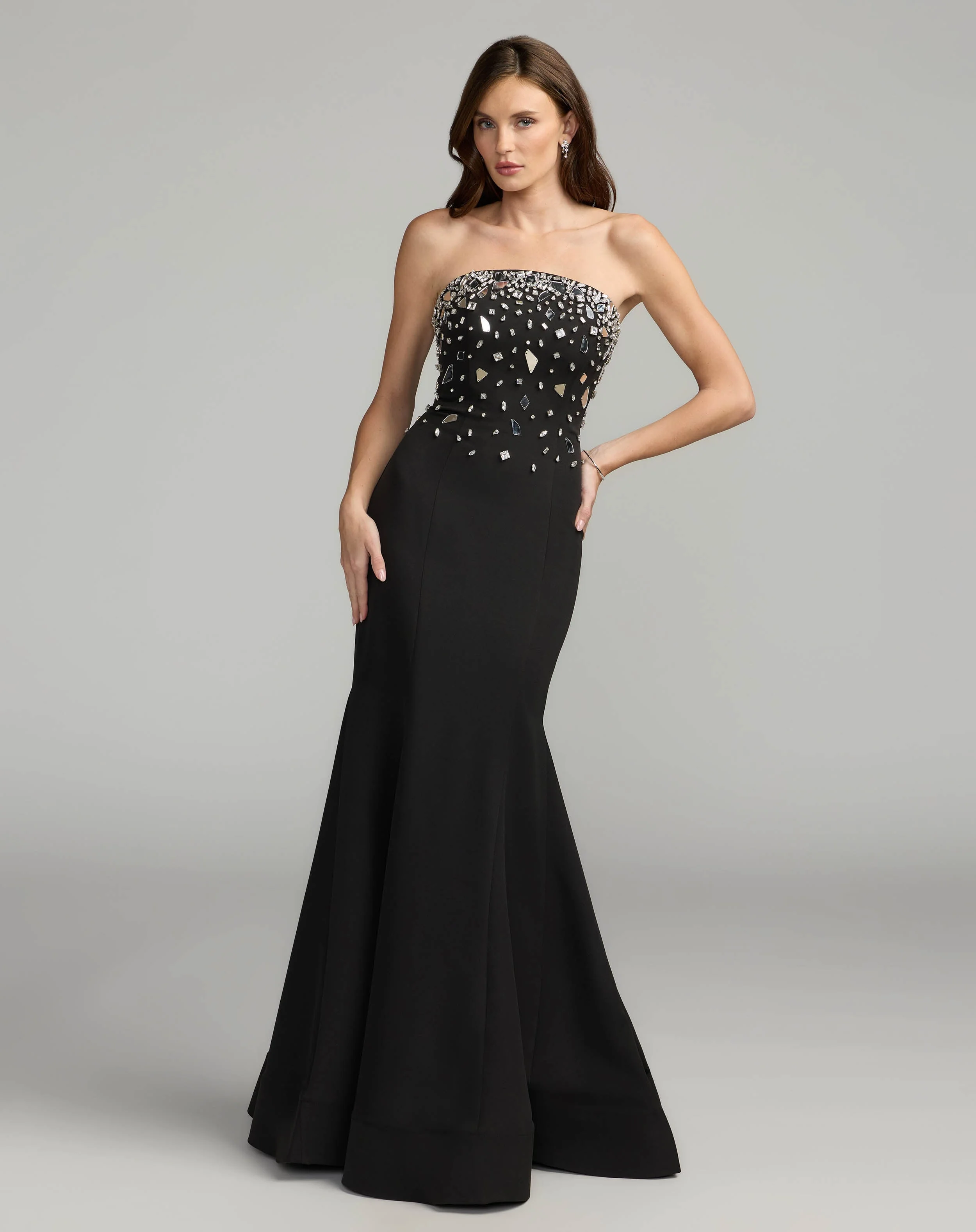 Black Strapless Embellished Mermaid Gown - 1