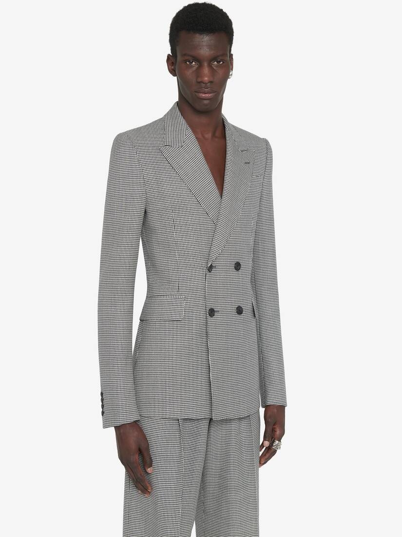 Men's Houndstooth Double-breasted Jacket in Black/white - 5