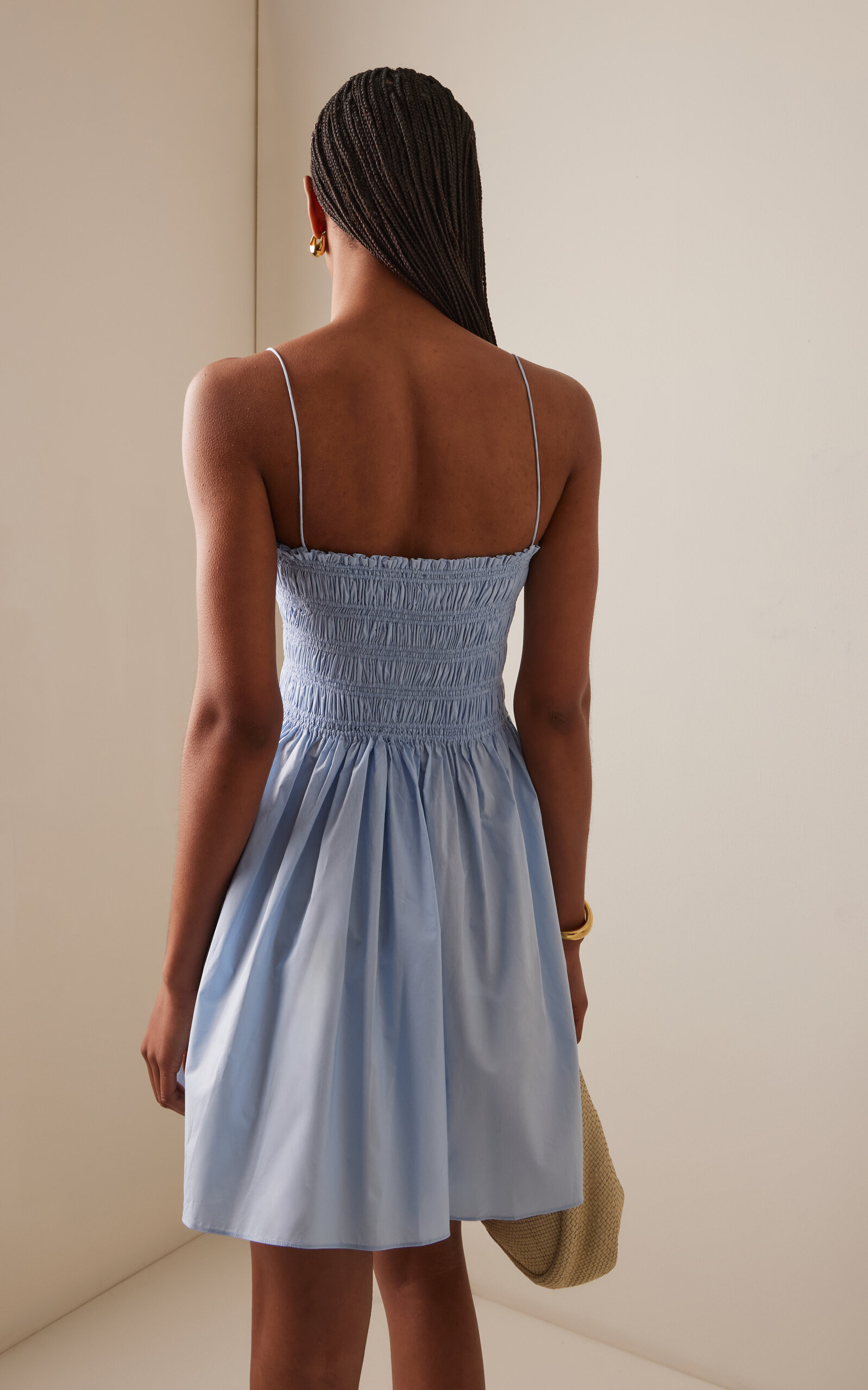 Shirred Organic Cotton Mini Dress blue - 4