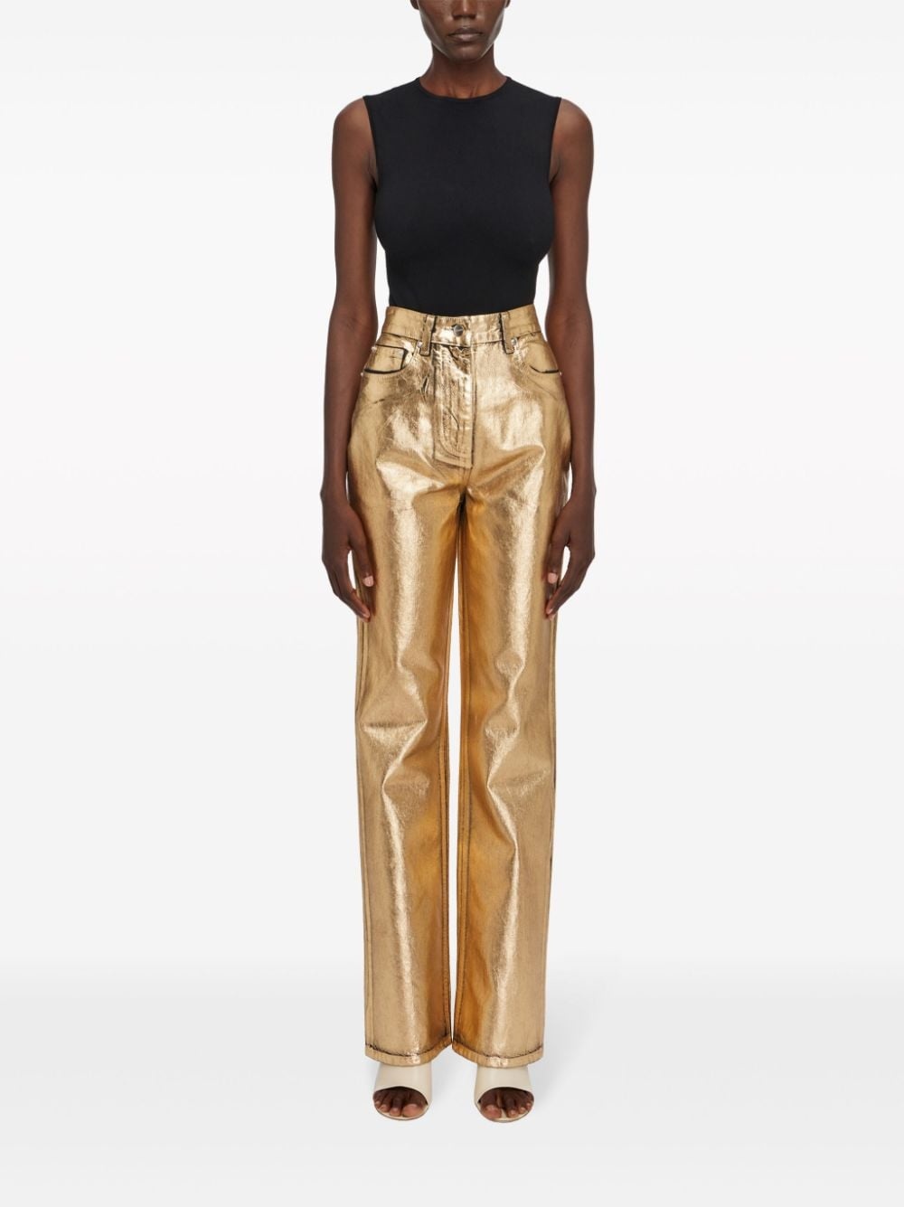 logo-patch metallic-finish high-waist trousers - 2