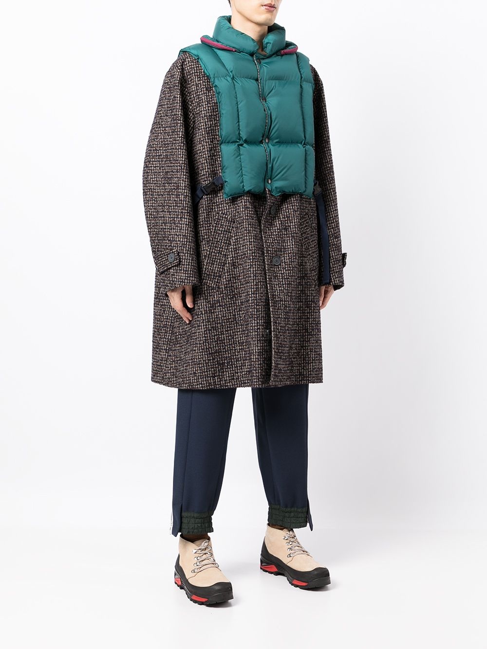 contrasting panel wool coat - 3