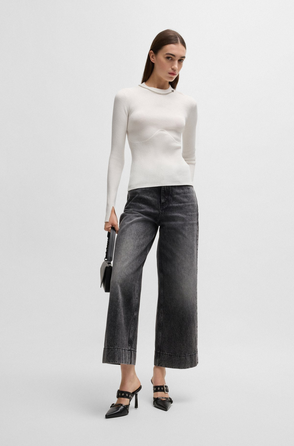 MOCK-NECK SWEATER WITH CHAIN COLLAR TRIM - 3
