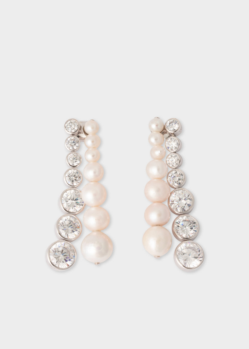 Pearl & Cubic Zirconia Platinum Earrings by Completedworks 1