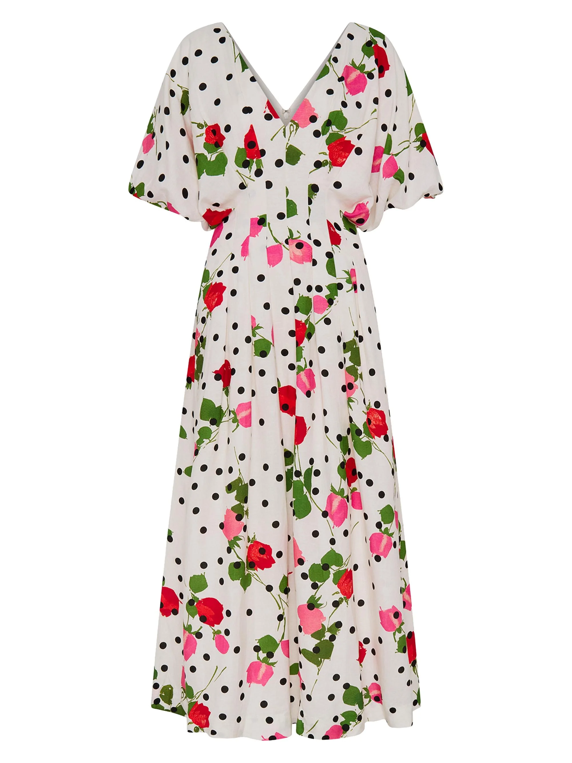Women's Vicky Polka Dot & Floral A-Line Midi-Dress - Polka Dot Rose - 1