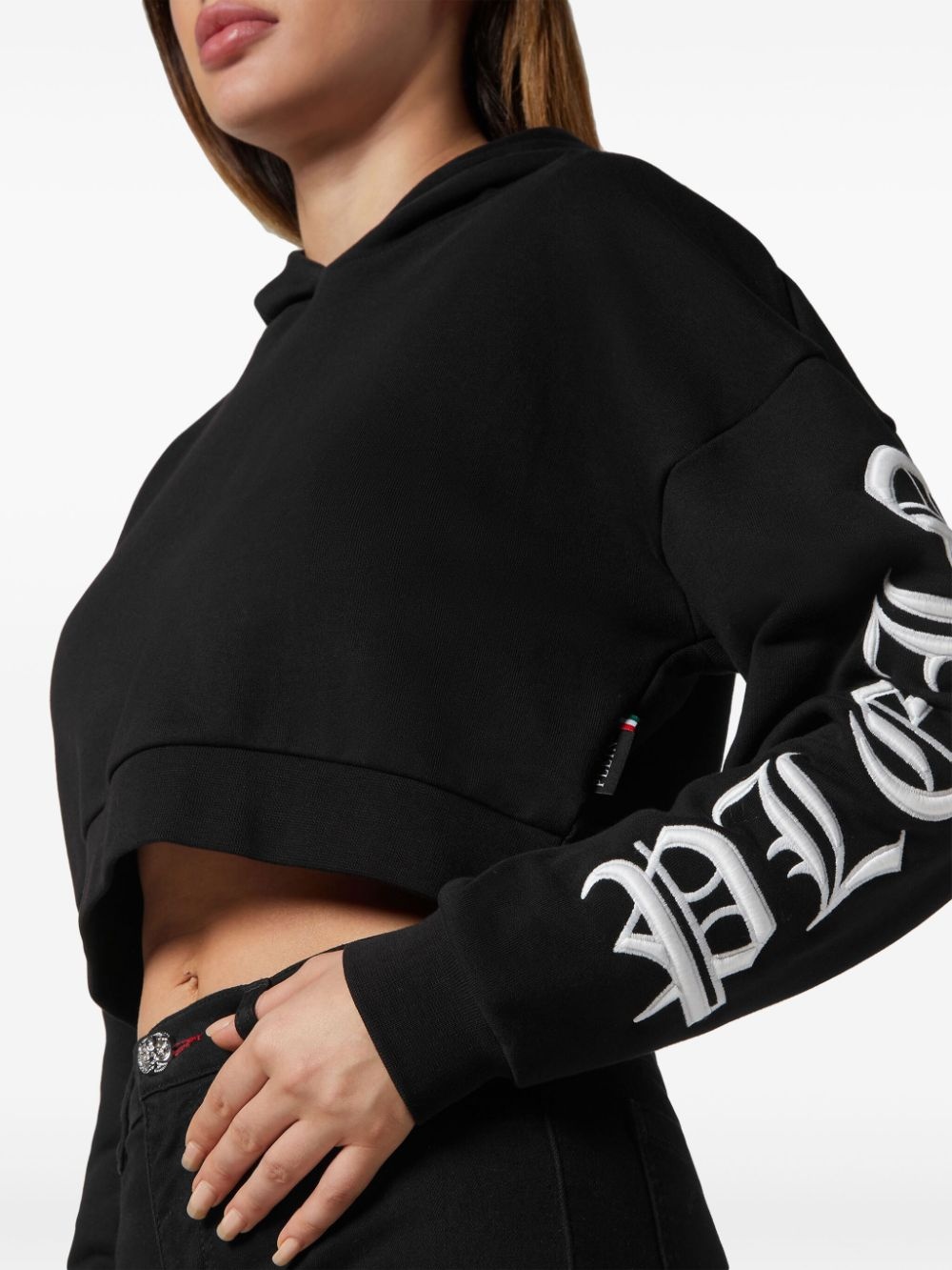 logo-embroidered cropped hoodie - 5