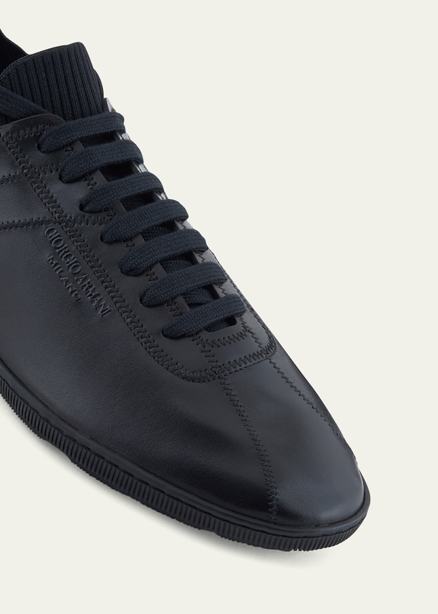 Men's Leather Knit-Lining Low-Top Sneakers - 5