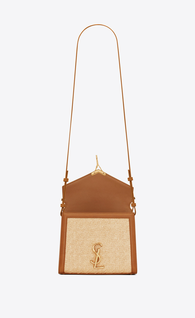 cassandra mini top handle bag in raffia and vegetable-tanned leather 5