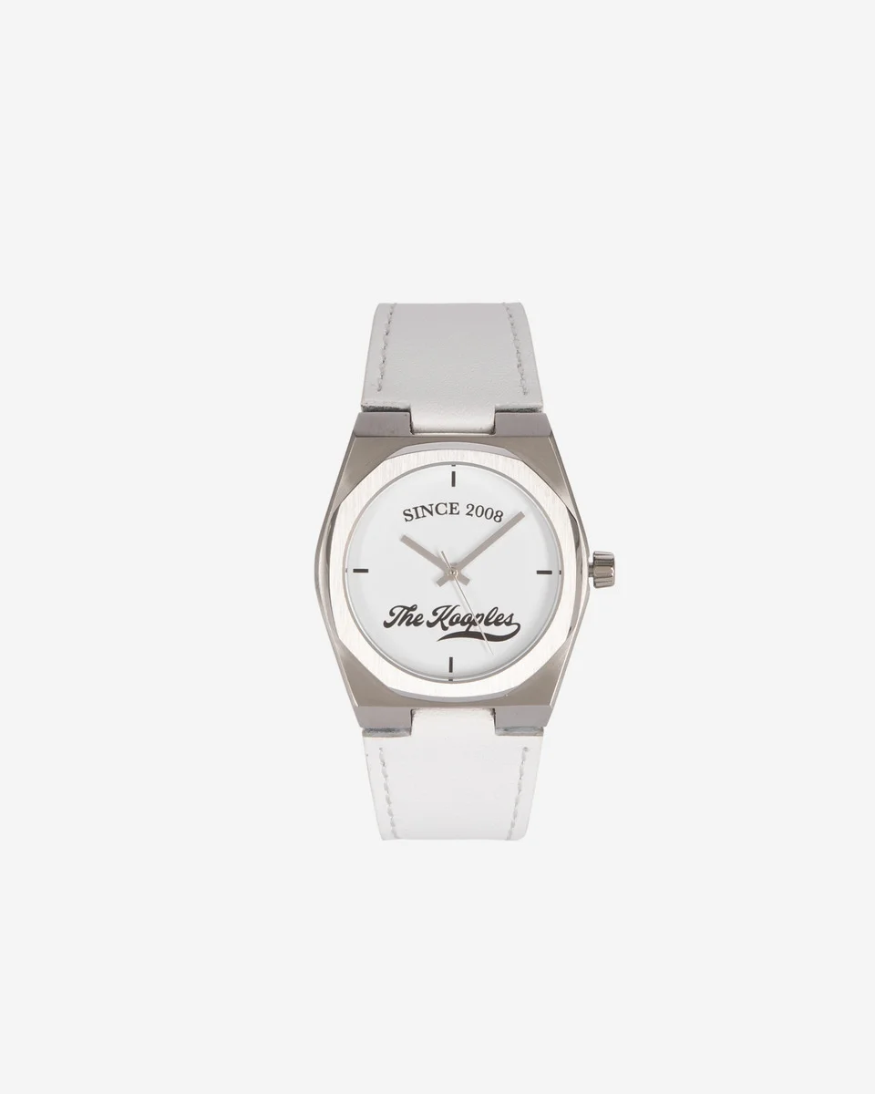 WATCH WITH LOGO AND WHITE LEATHER STRAP - 1