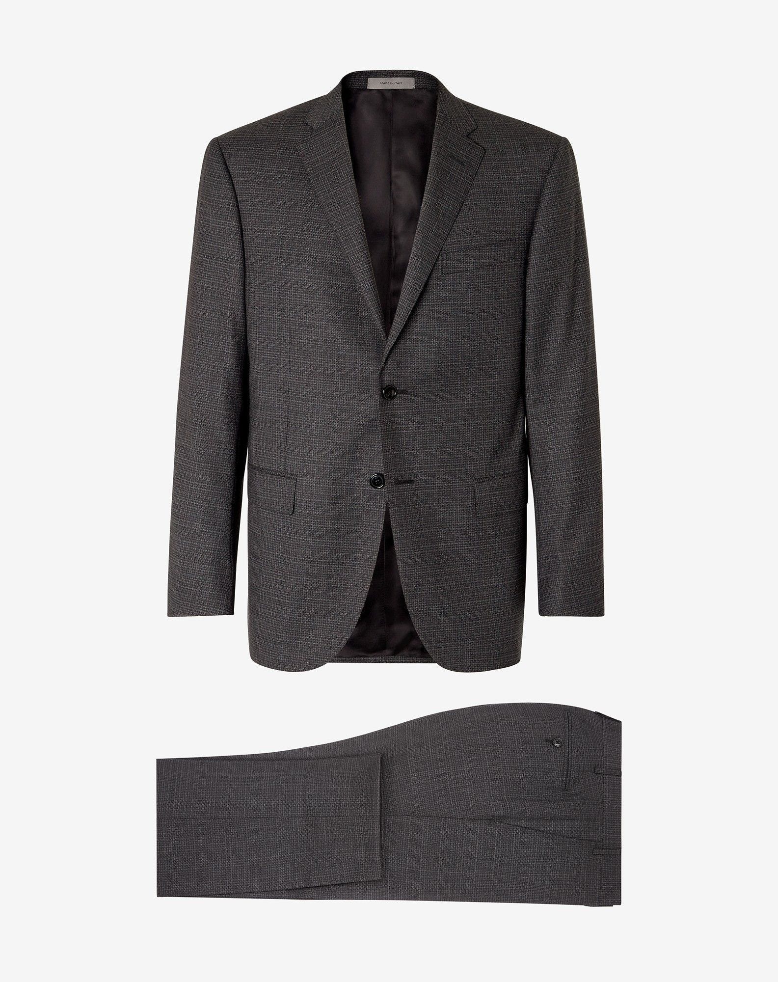 Grey stretch wool suit with micro-pattern - 1