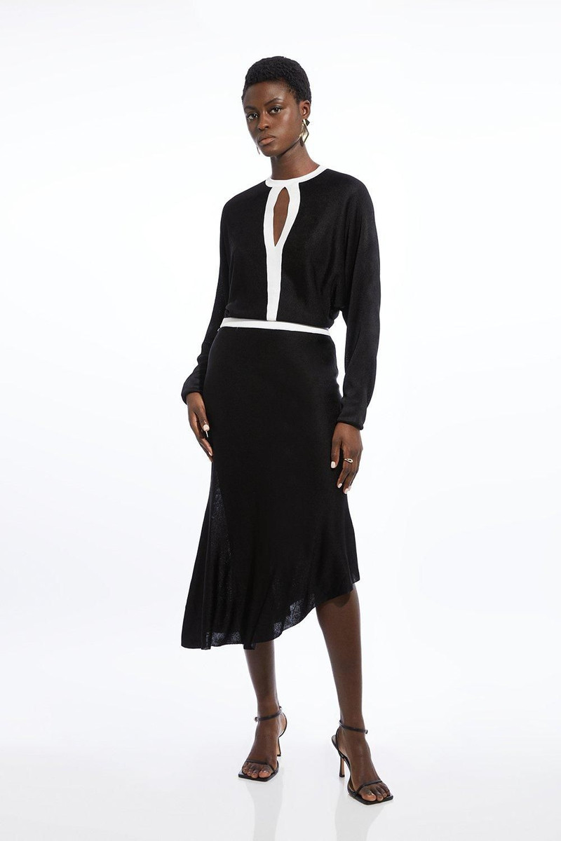Viscose Blend Slinky Jacquard Asymmetric Knit Midi Dress 1