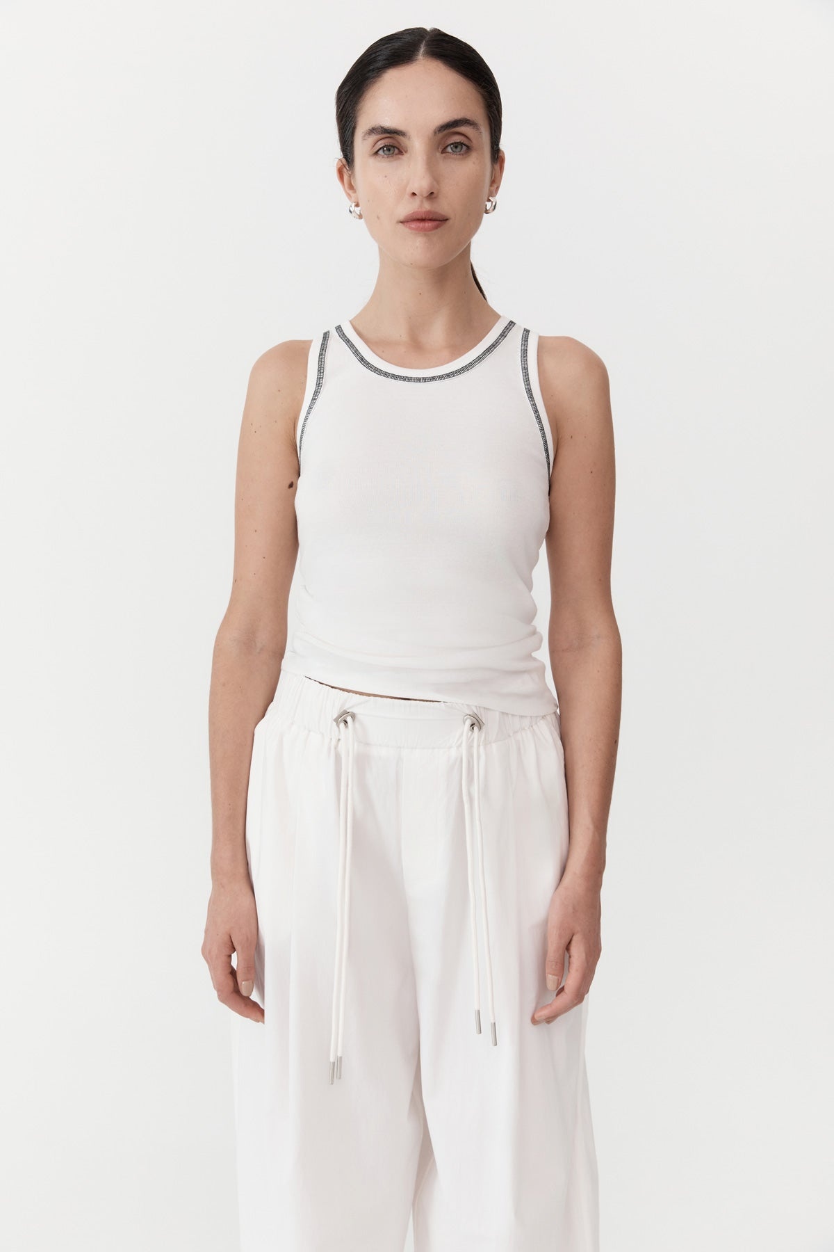 Relaxed Drawstring Pants - White - 3