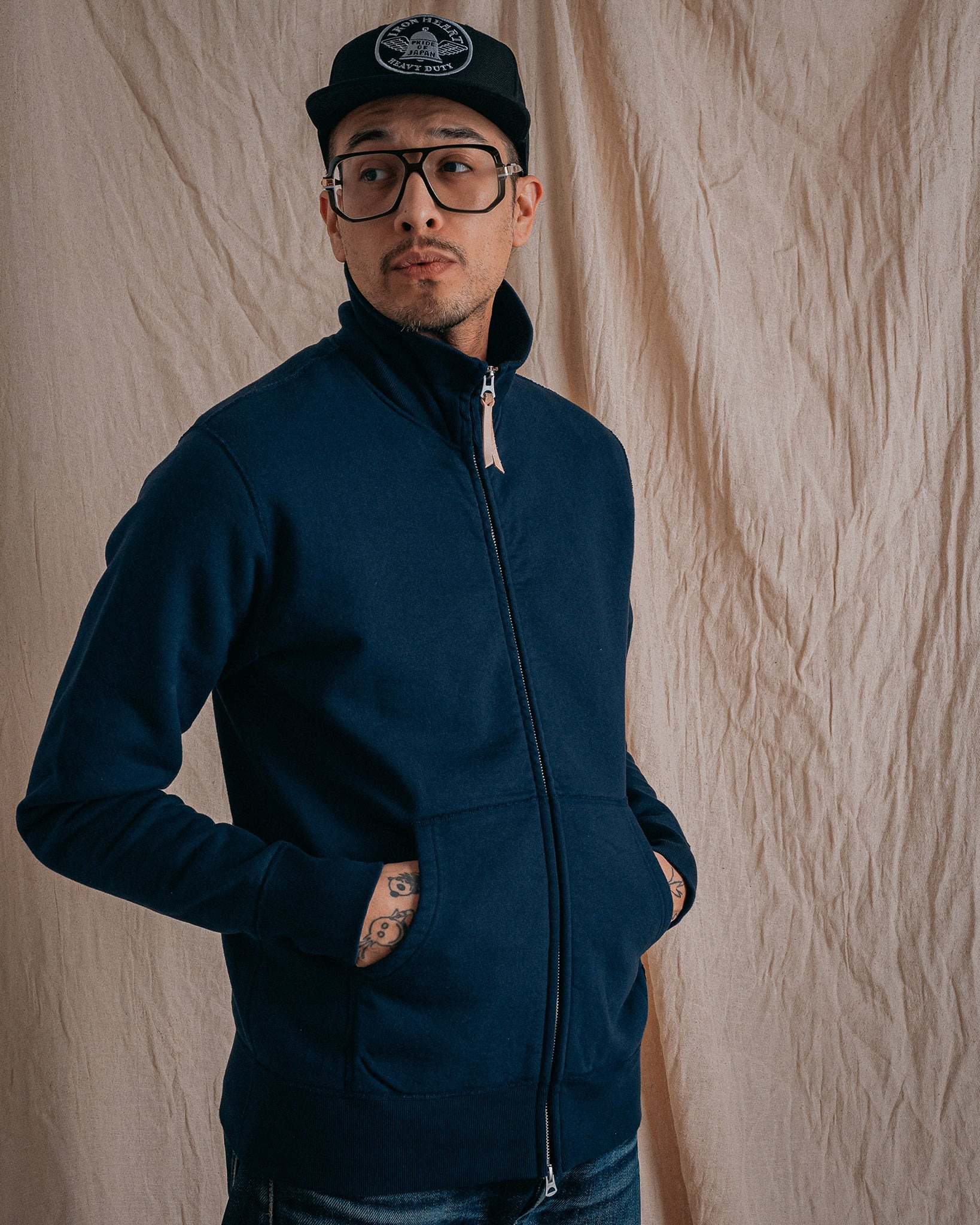 IHSW-11-NAV 14oz Ultra Heavyweight Loopwheel Cotton Zip Up Sweater - Navy - 5