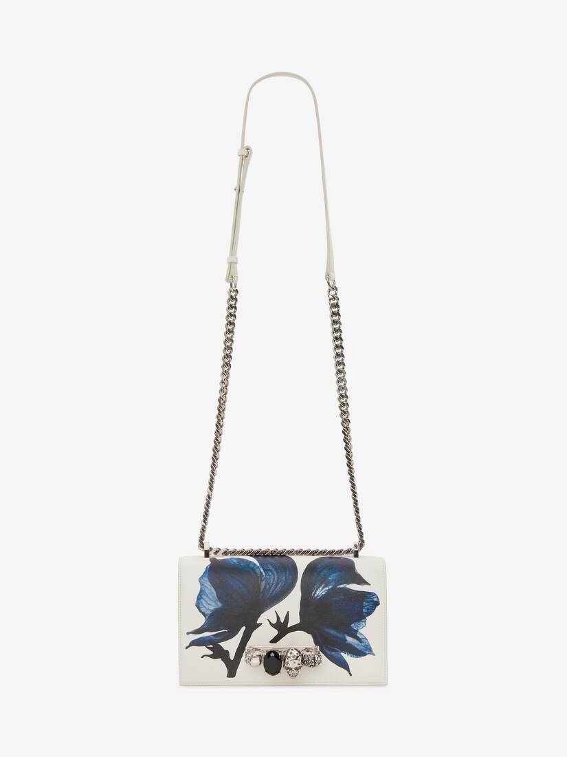 Flower Print Jewelled Satchel in Ivory/blue - 5