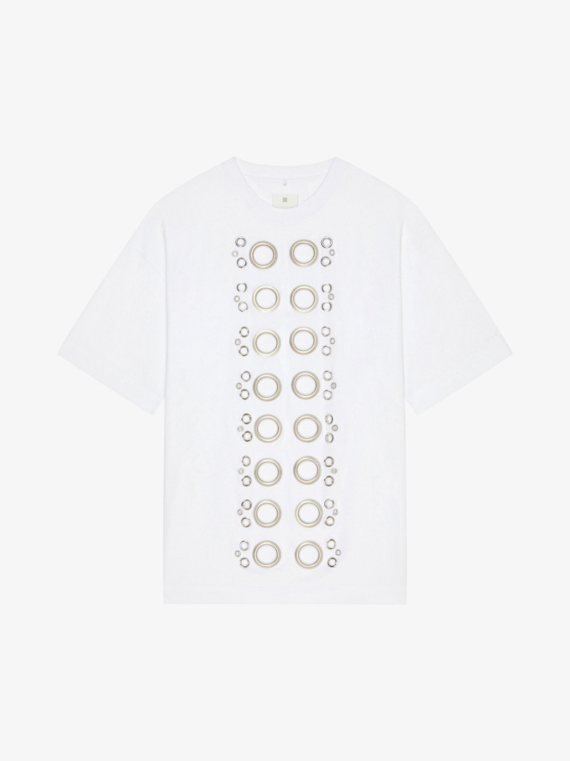 WIDE FIT T-SHIRT IN COTTON WITH EYELET DETAILS - 1