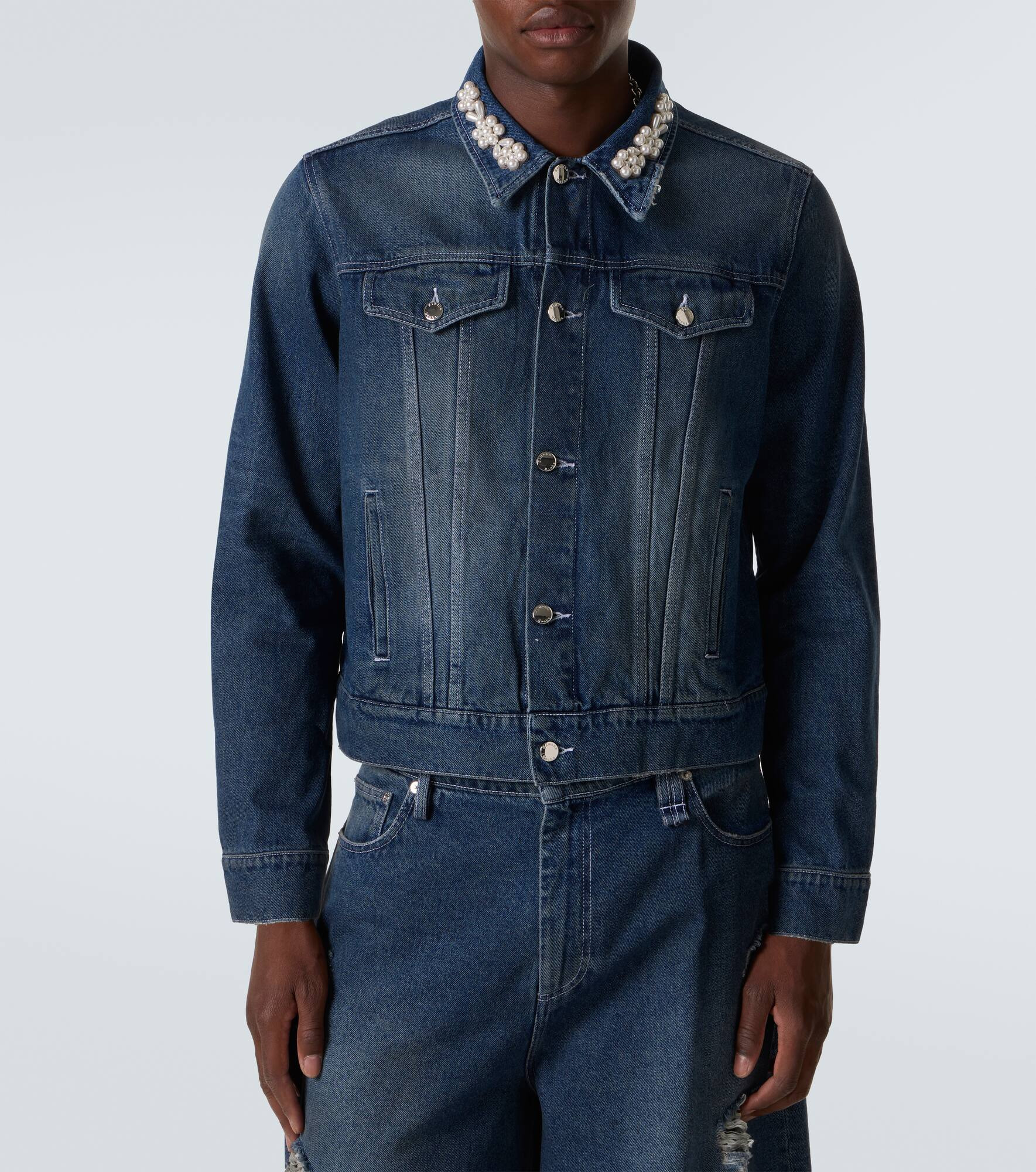 Embellished cropped denim jacket - 3