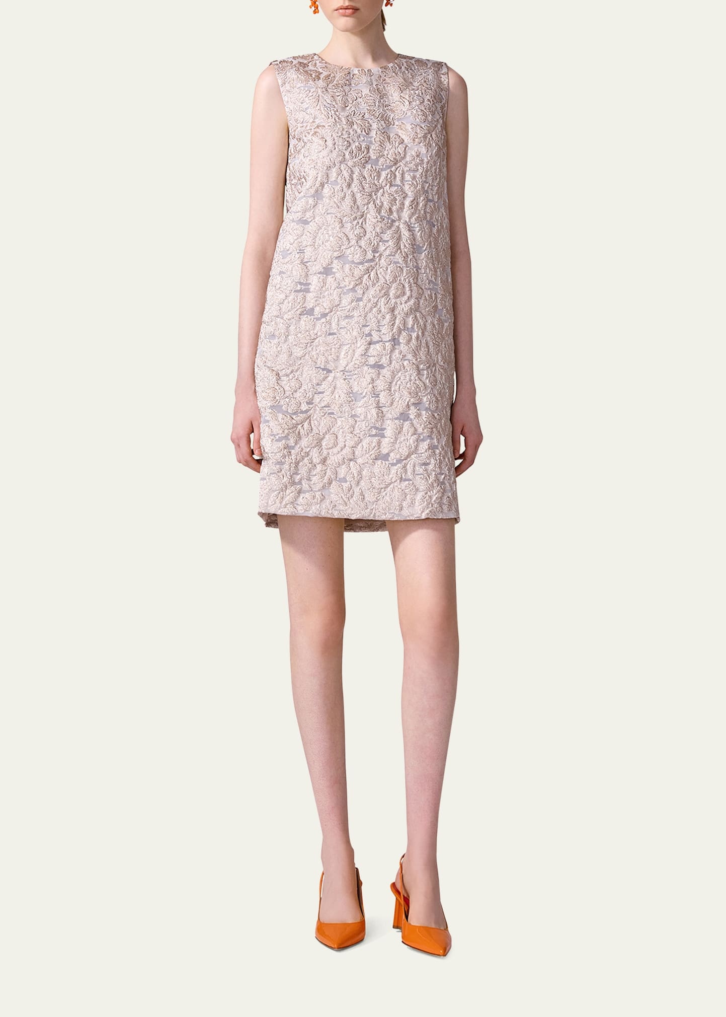 Metallic Floral Sleeveless Mini Shift Dress - 2