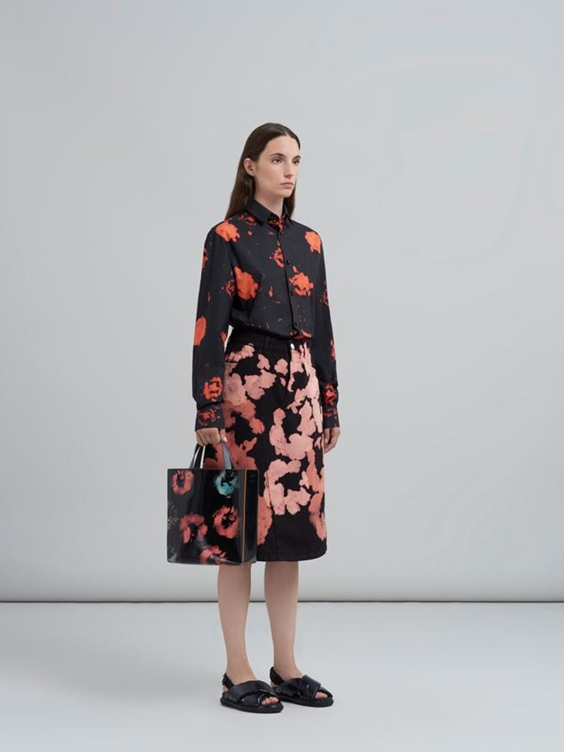 Marni SUNFLOWER PRINT BULL DENIM MIDI SKIRT outlook