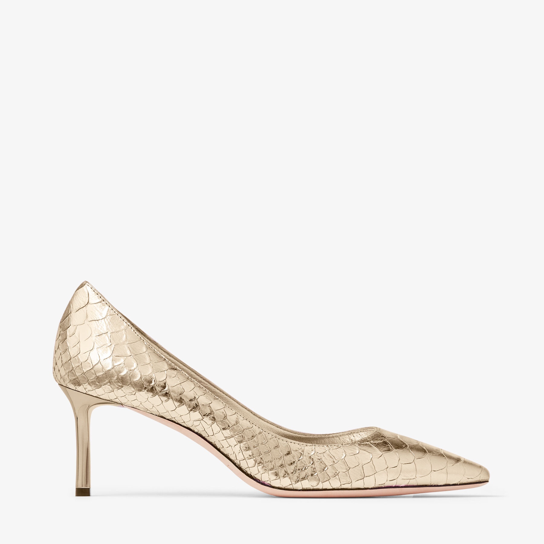 JIMMY CHOO Romy 60 Champagne Metallic Snake Printed Leather Pumps REVERSIBLE