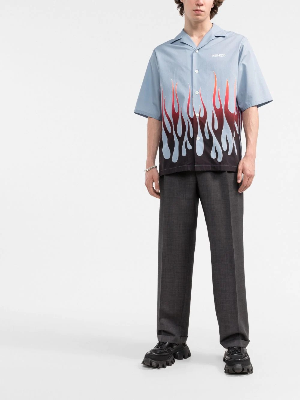 flame-print branded short-sleeve shirt - 2