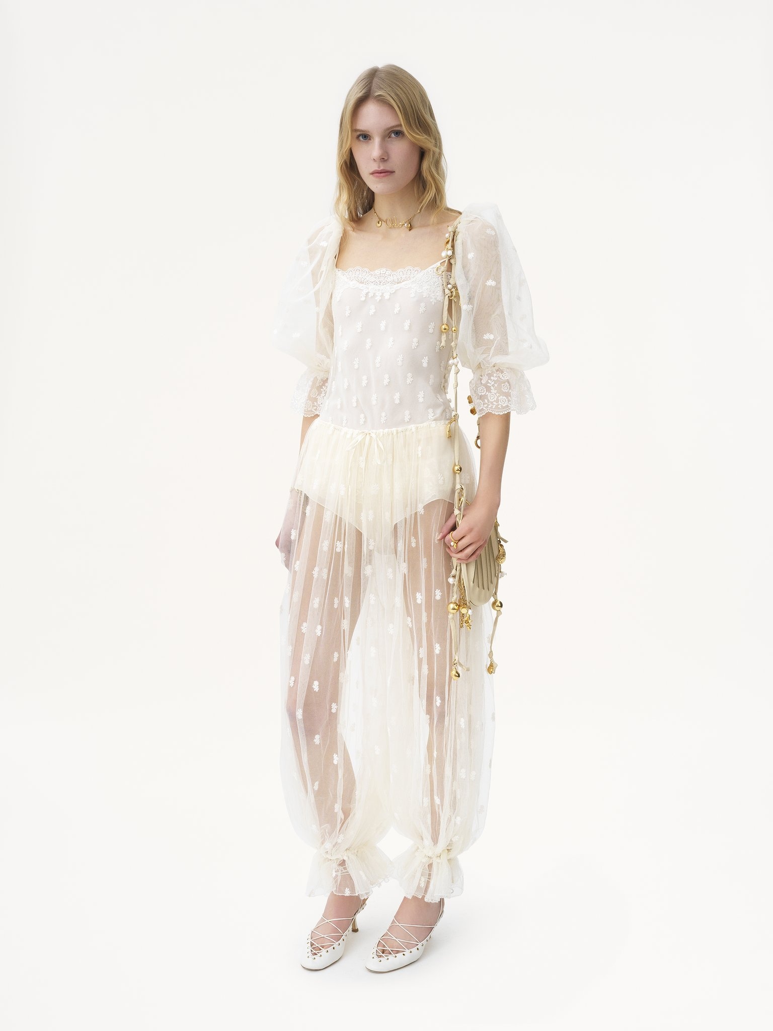 DRAWSTRING PANTS IN EMBROIDERED LACE - 3