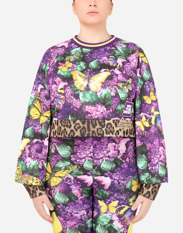 Round-neck jersey sweatshirt with butterfly print - 1