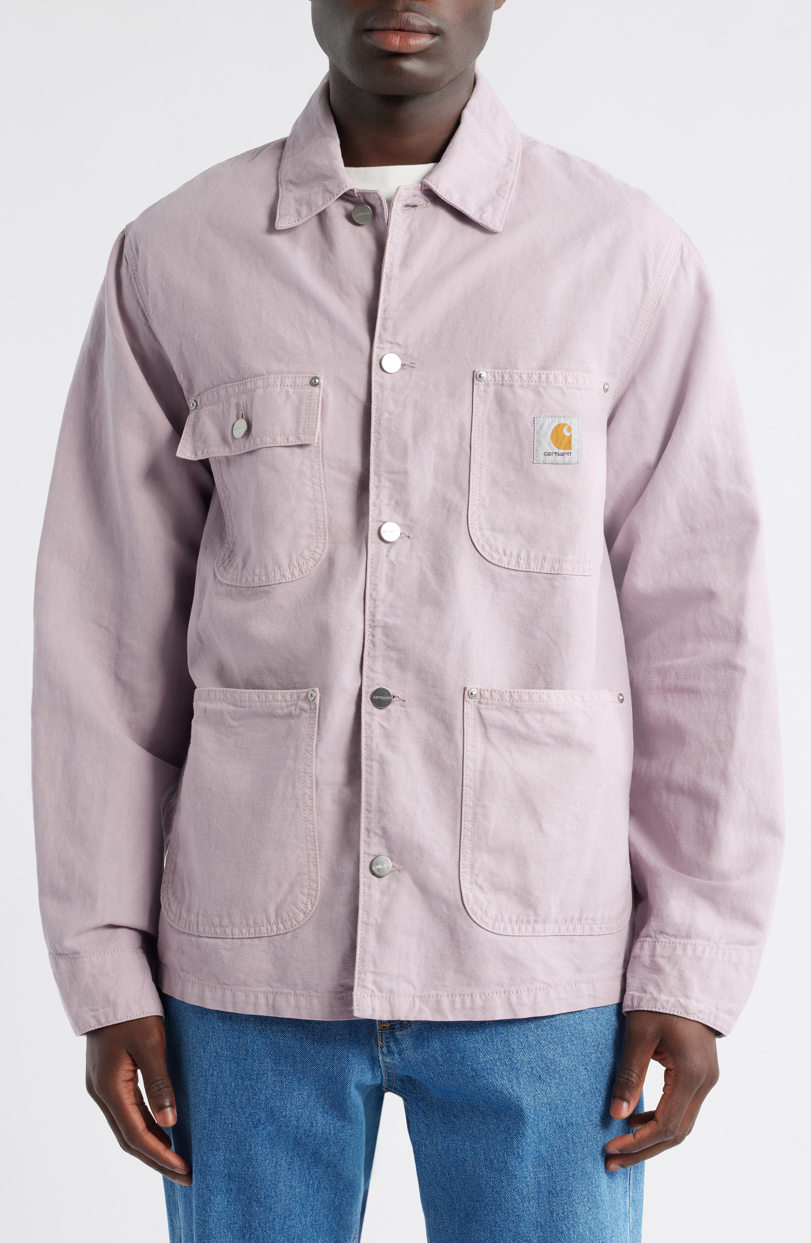Carhartt Work In Progress Walter Cotton & Linen Canvas Chore Coat in Pink Fog (Garment Dyed) at Nord - 4