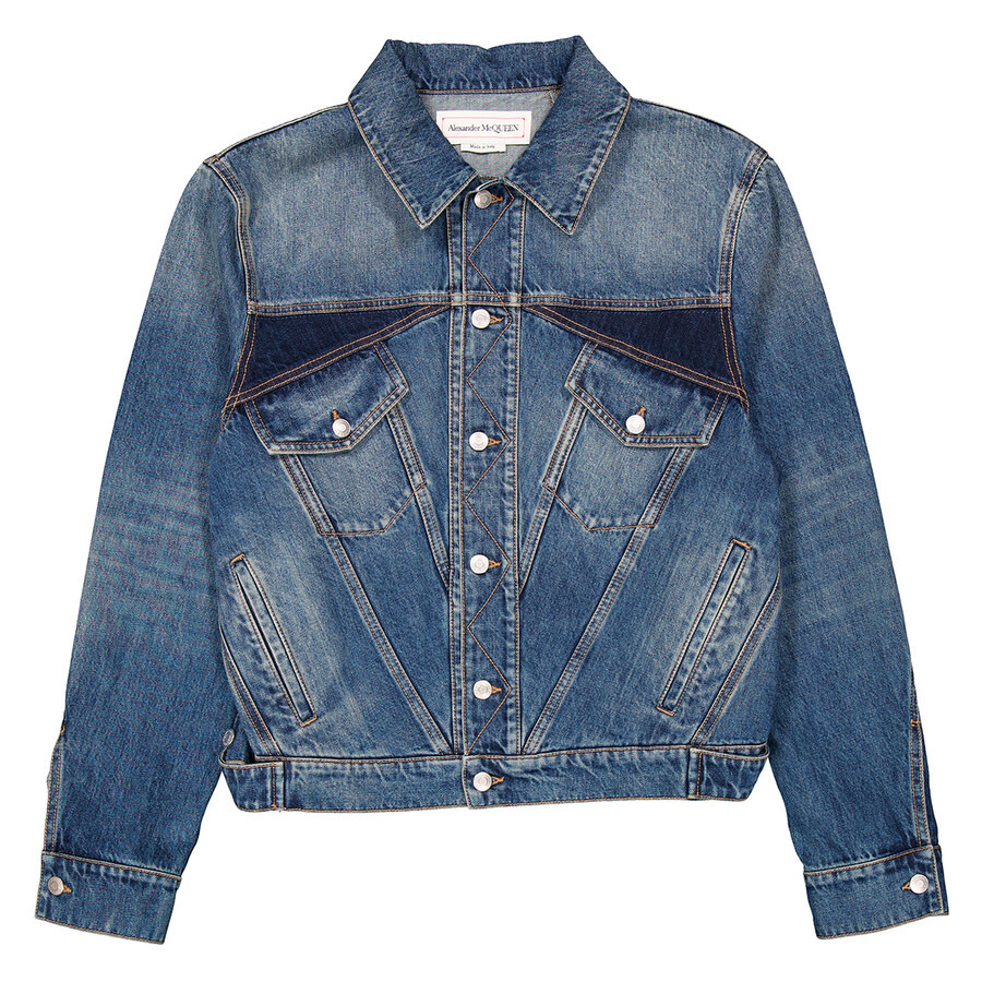 Alexander Mcqueen Men's Blue Washed Panelled Denim Jacket - 5