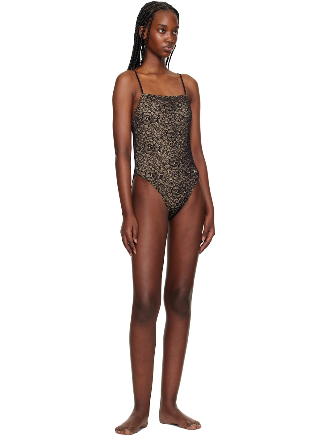 Beige & Black Lace Swimsuit - 4
