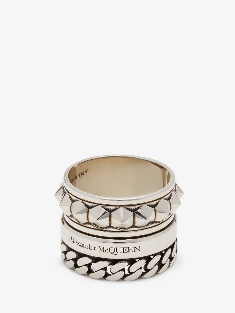 Men's Punk Multi-layered Ring in Antique Silver - 4