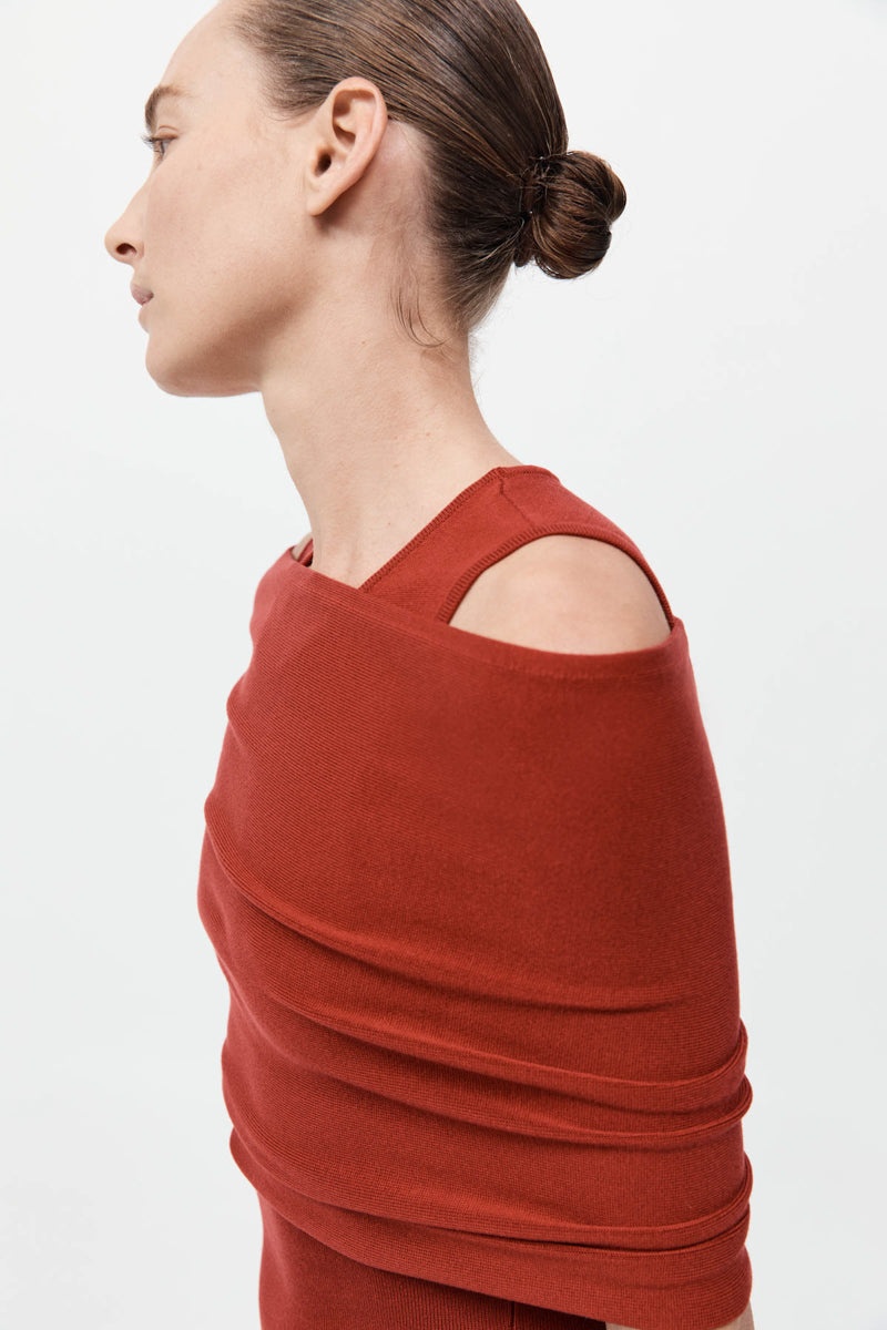 Detachable Layer Knit Dress - Rosso - 5