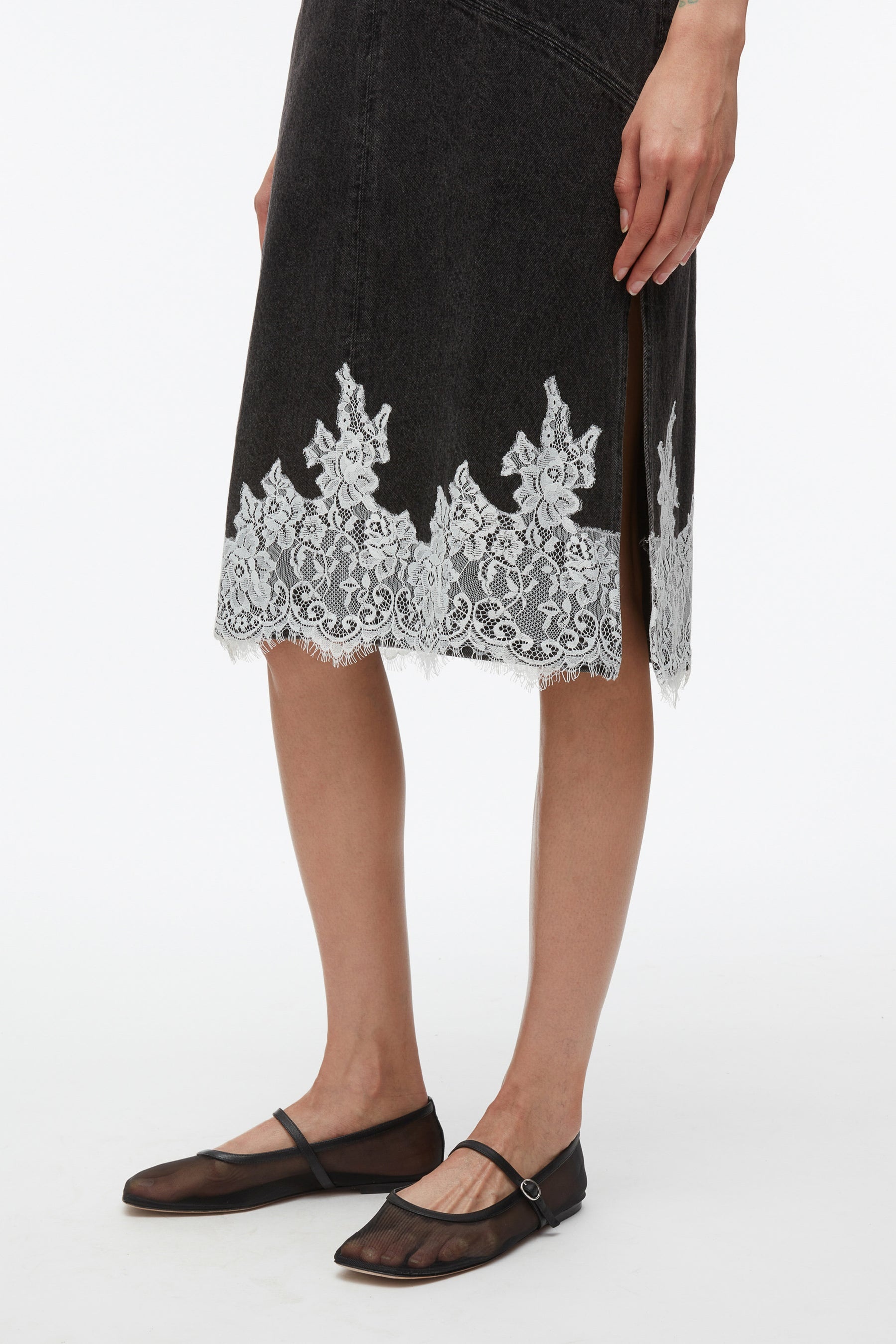Denim Slip Dress with Lace - 6