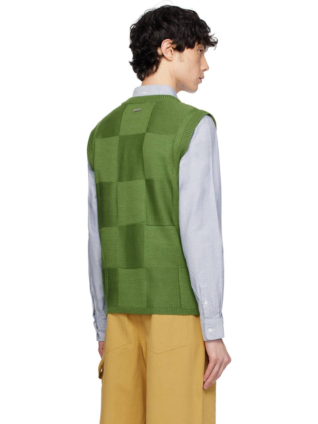 Green Damier Knit Vest - 3