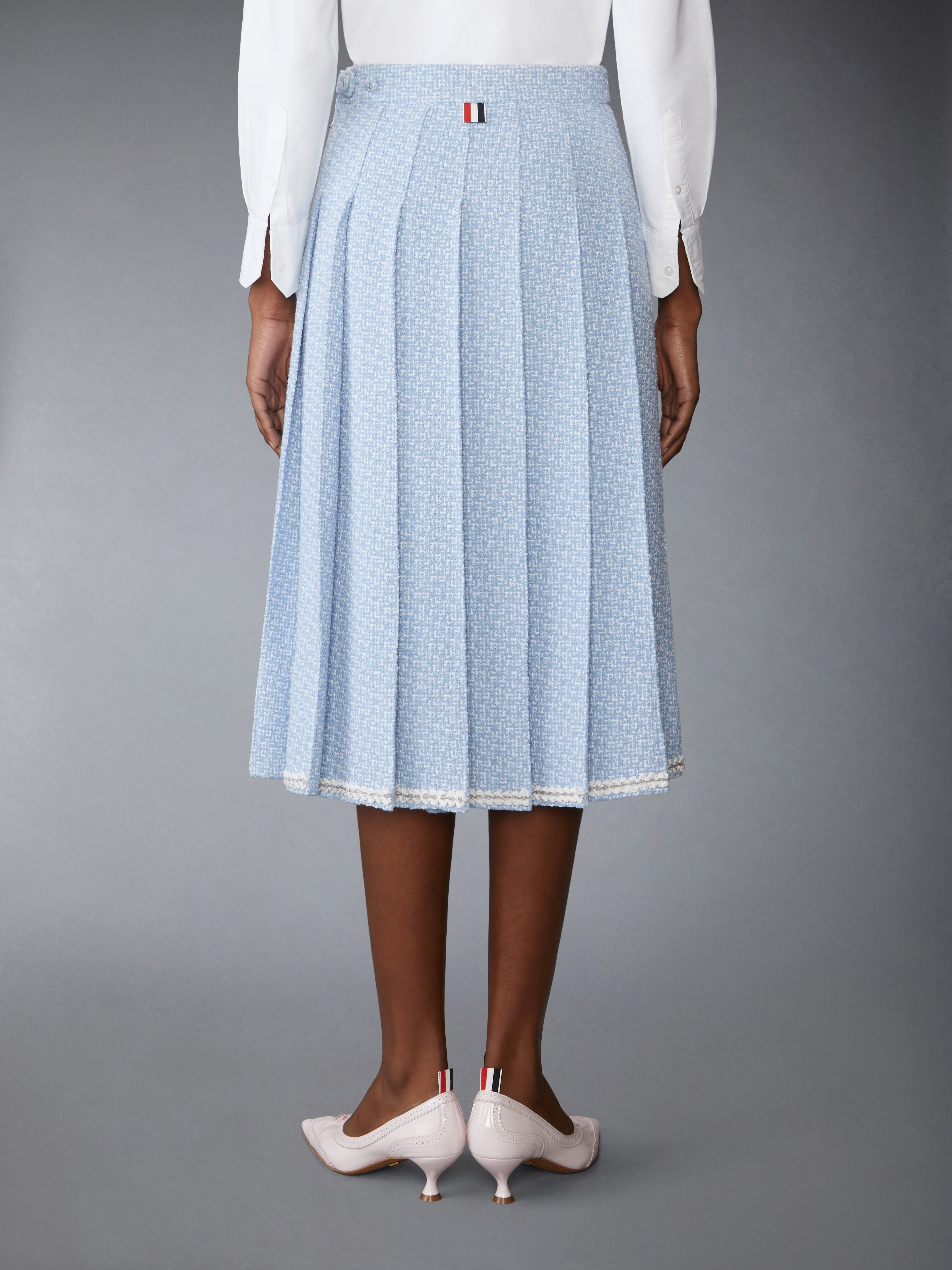 SOLID TWEED KNEE LENGTH PLEATED SKIRT - 4