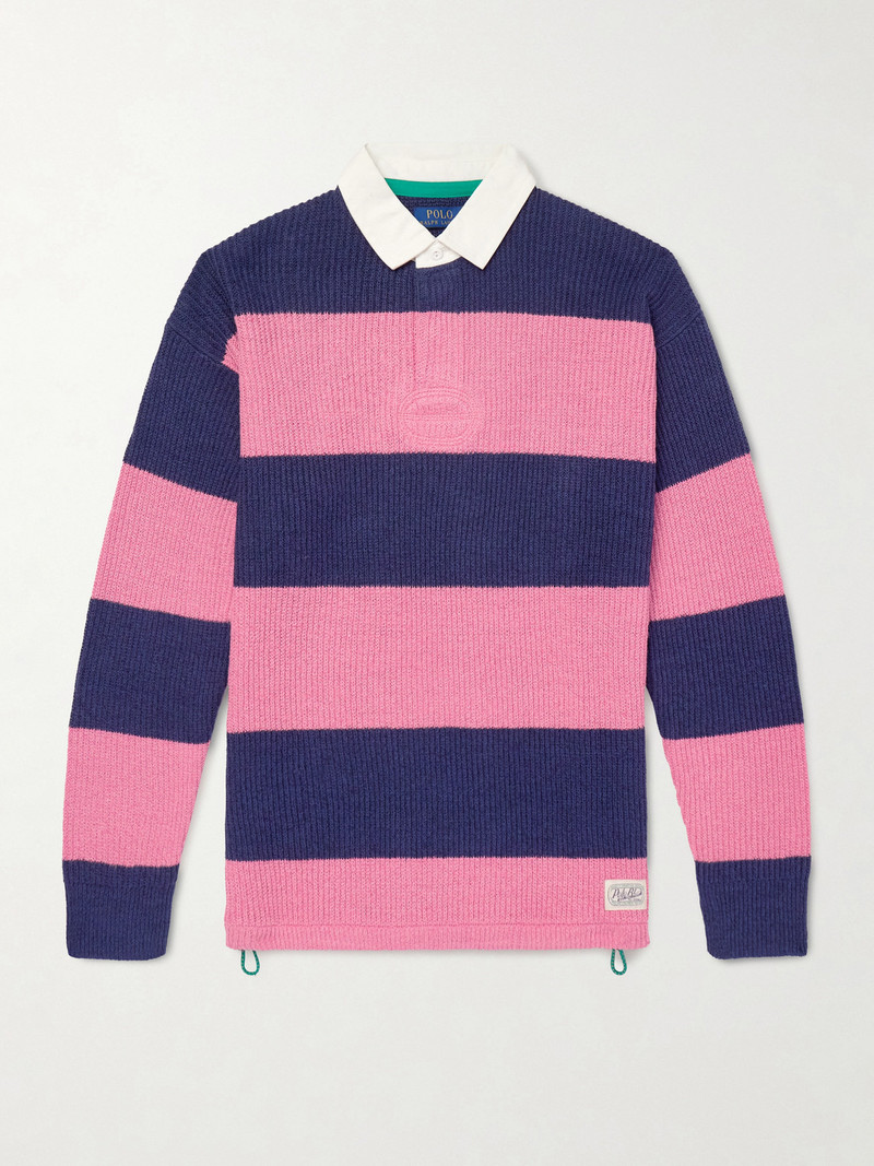 Striped Ribbed Linen and Cotton-Blend Polo Shirt 1