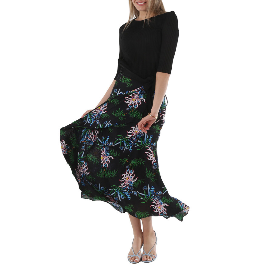 Kenzo Black Botanical Print Wrap Skirt - 6