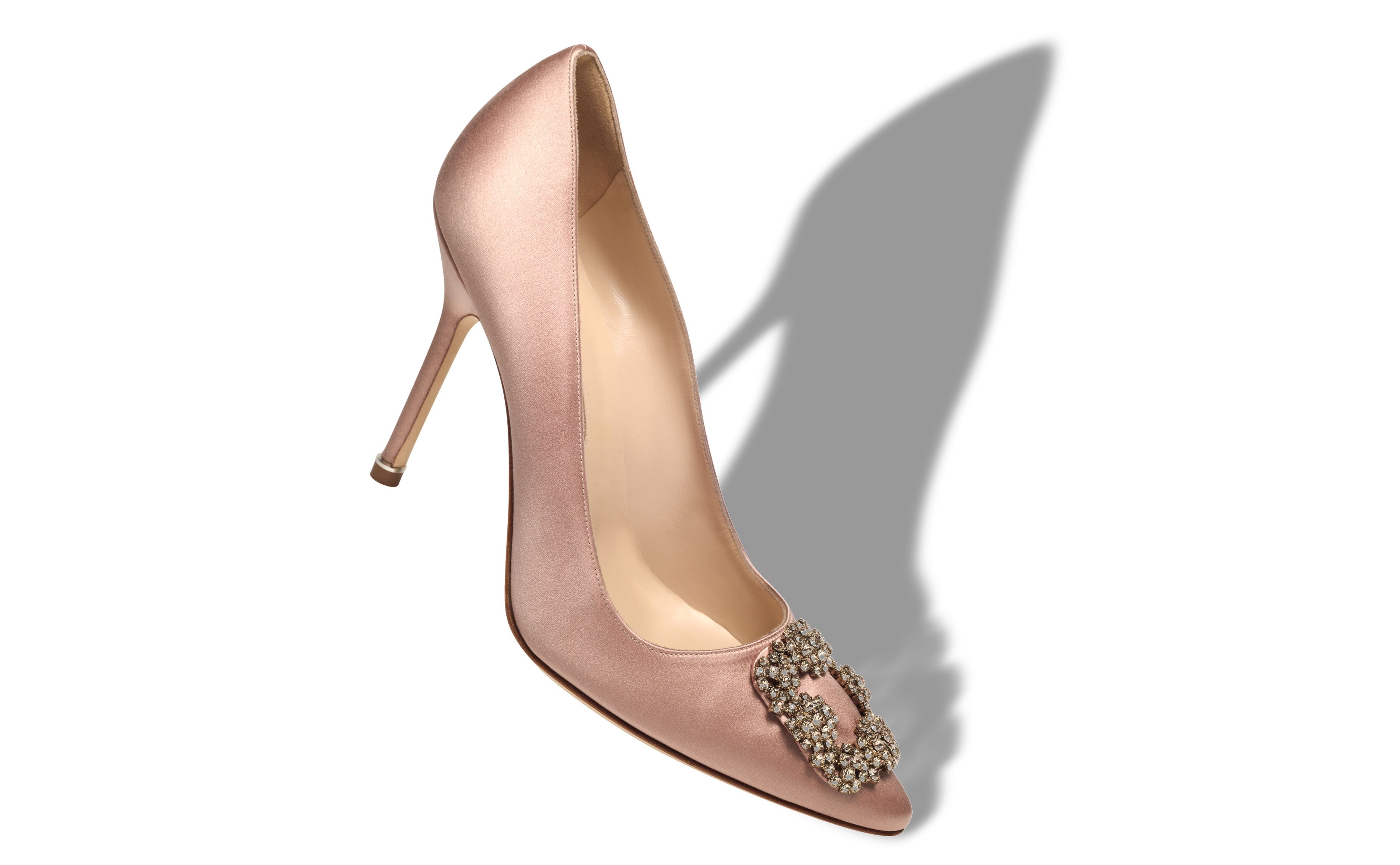 Beige Satin Jewel Buckle Pumps - 2