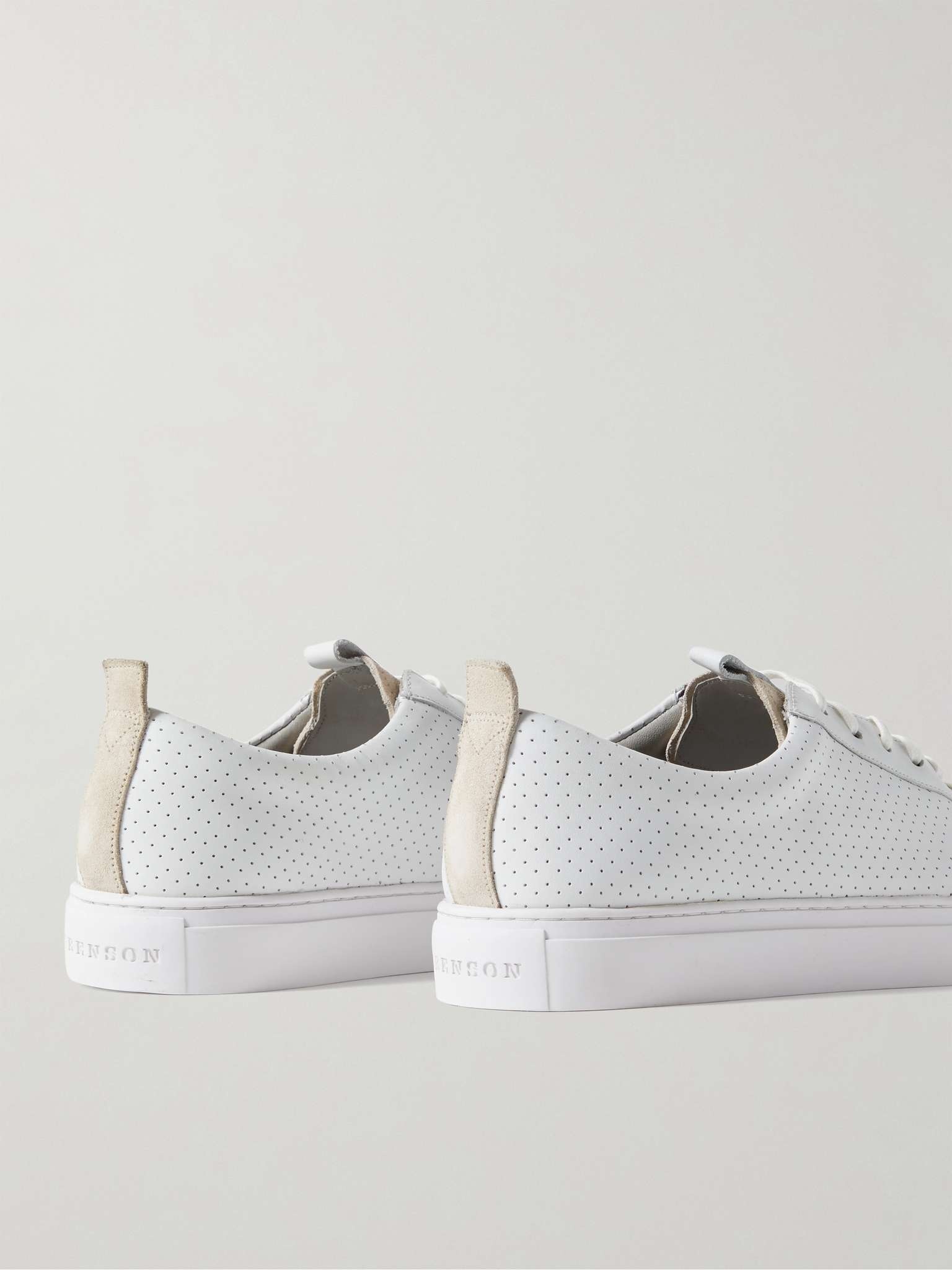 Suede-Trimmed Perforated Leather Sneakers - 5