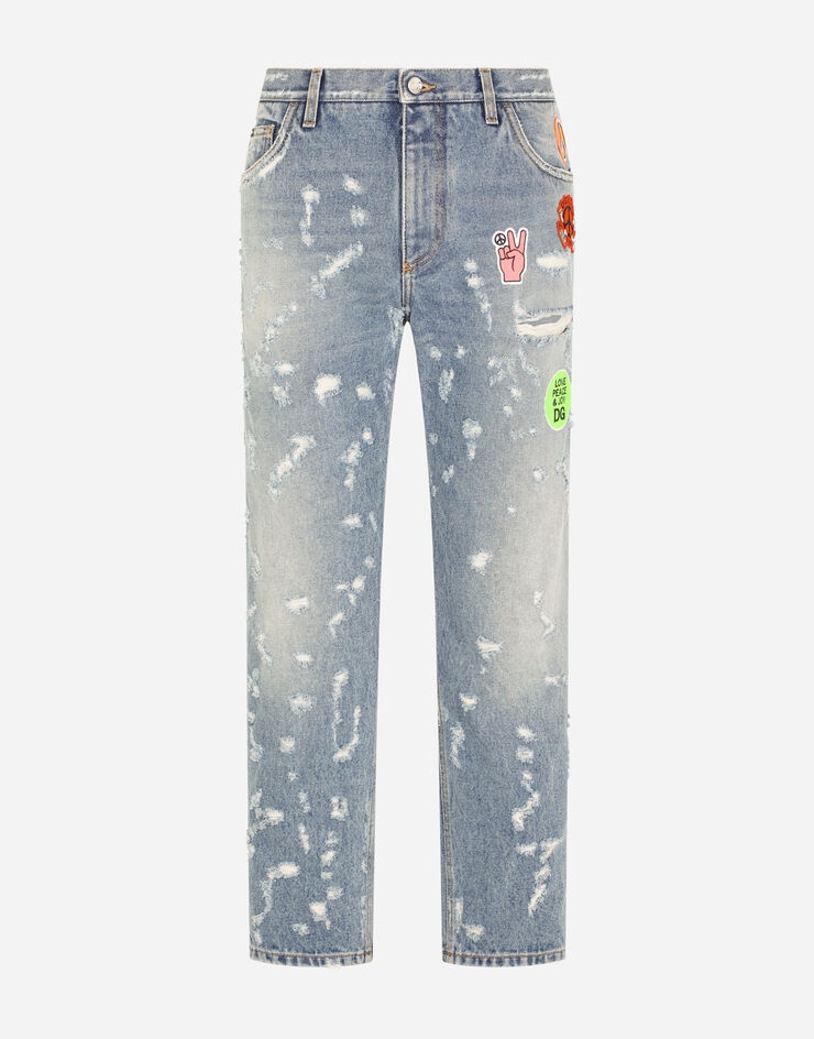 Loose light blue jeans with rips and patch detailing - 3