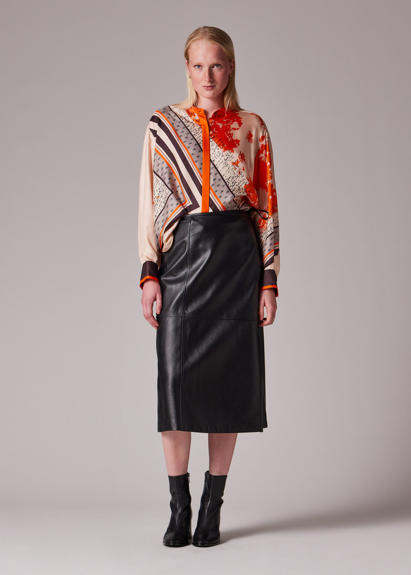 Women's Black Leather Midi Wrap Skirt 4