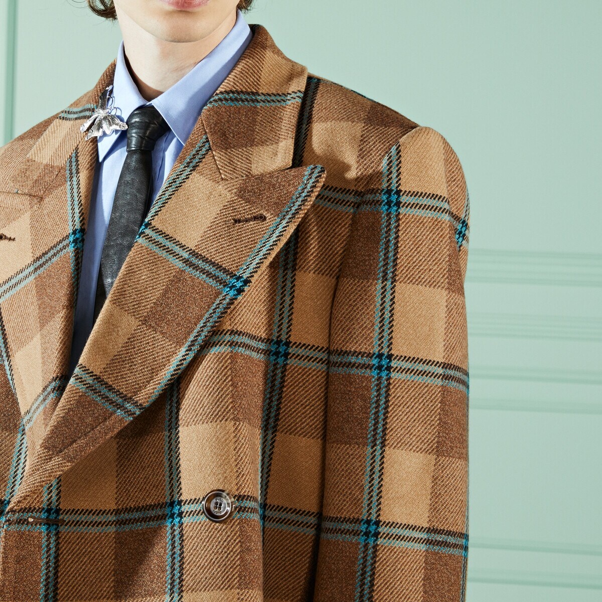 Macro check wool cropped coat - 4