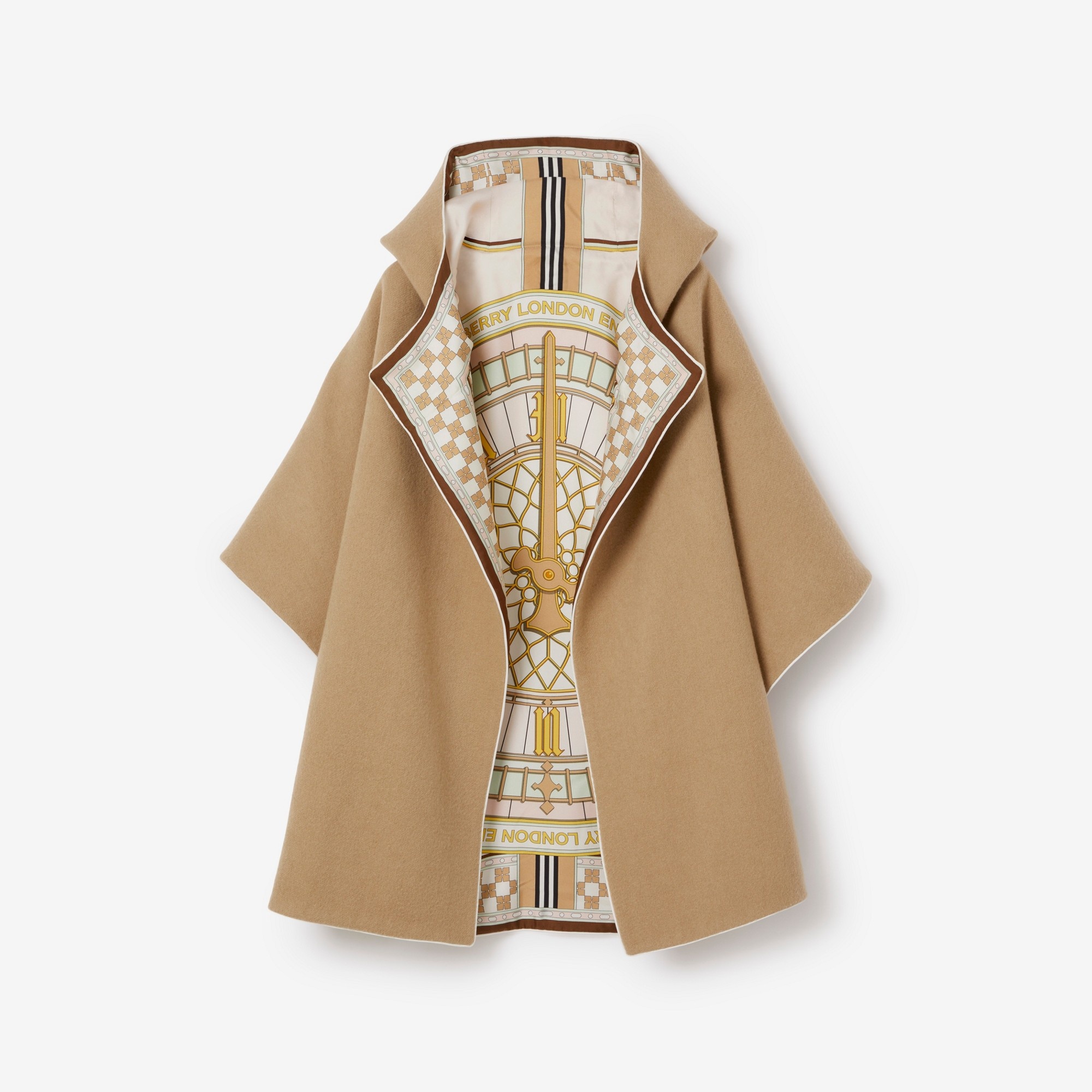 Clock Print Silk Reversible Hooded Cape - 1