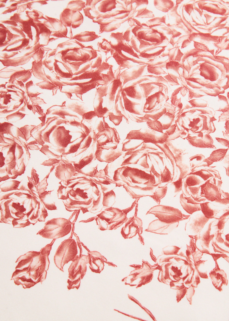 Rose-print silk scarf in beige and red 4