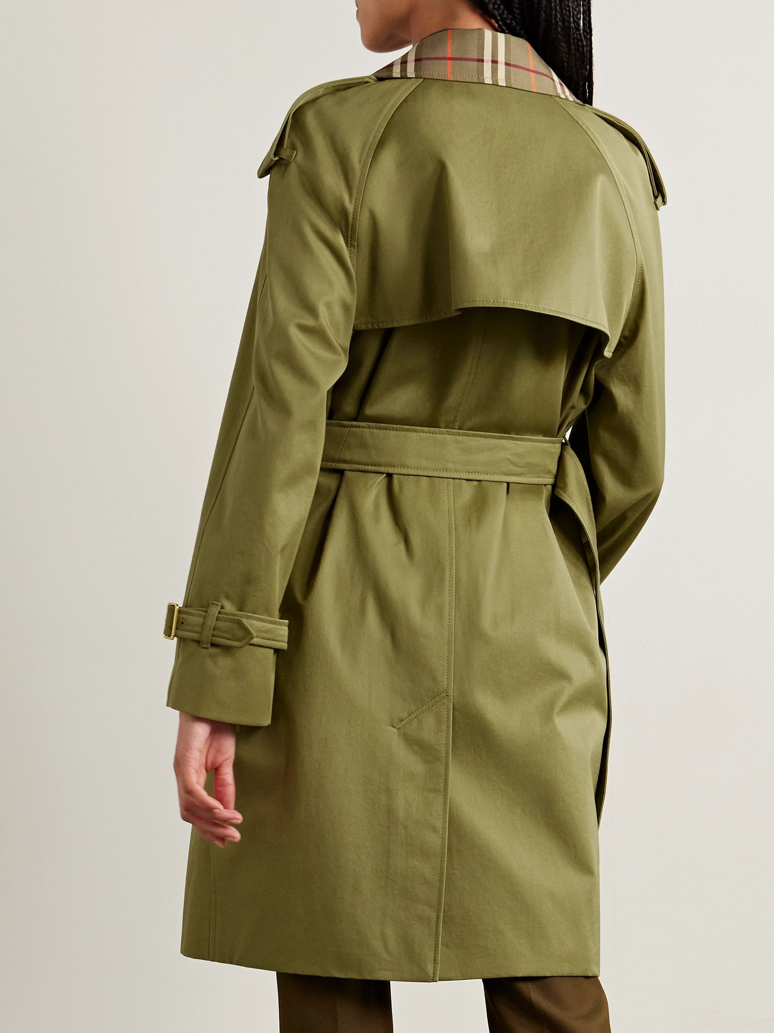 Belted double-breasted cotton-twill trench coat Green - 4