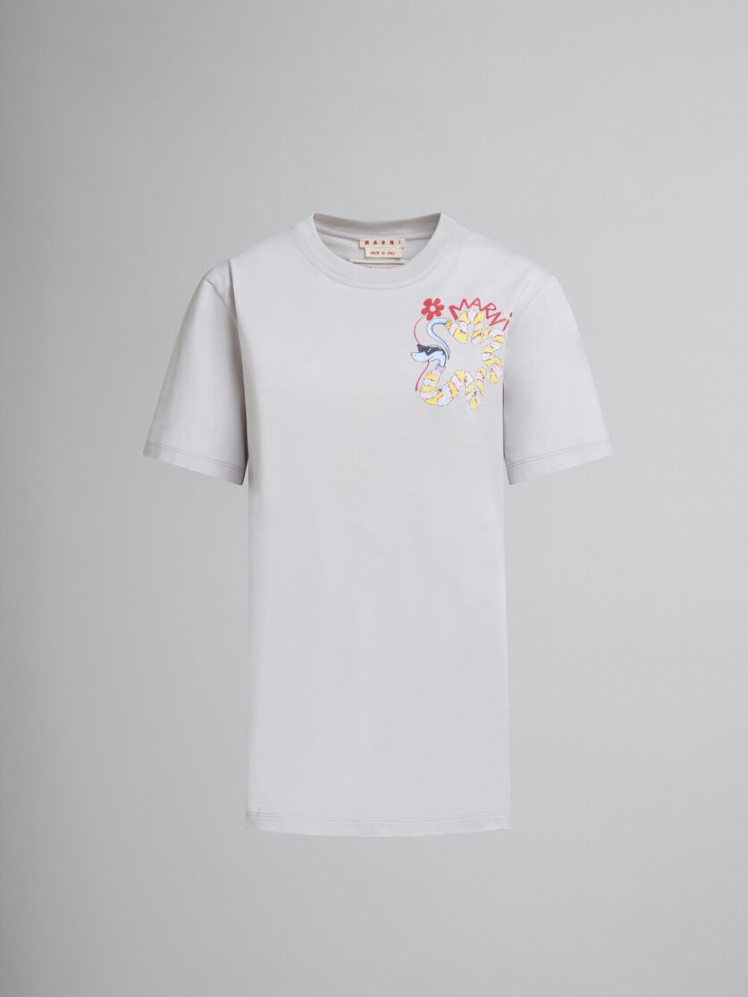 GREY COTTON T-SHIRT WITH SNAKE PRINT - 1