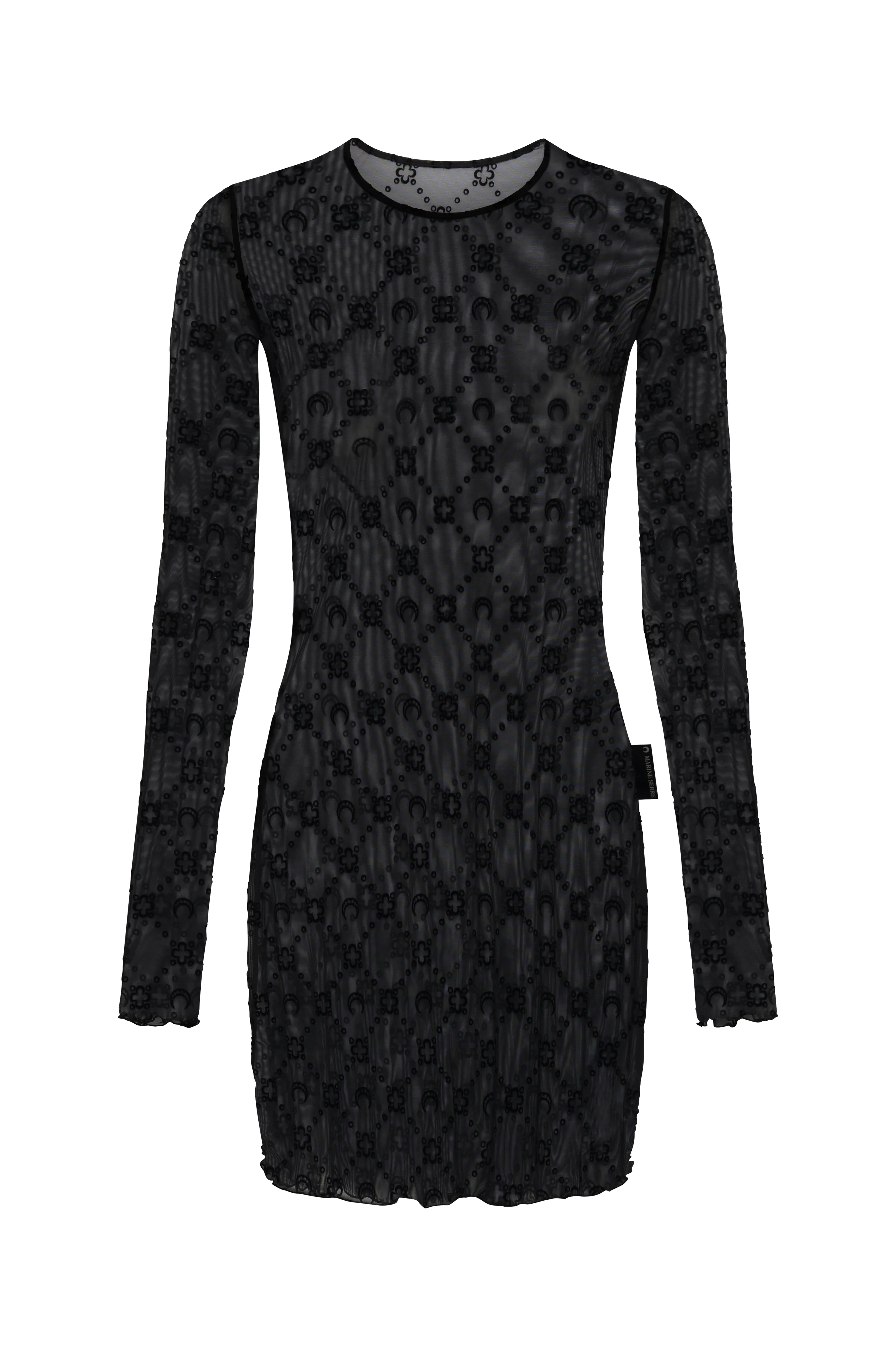 MOONOGRAM MESH FLOCK LONG SLEEVES MIDI CREWNECK DRESS - 1