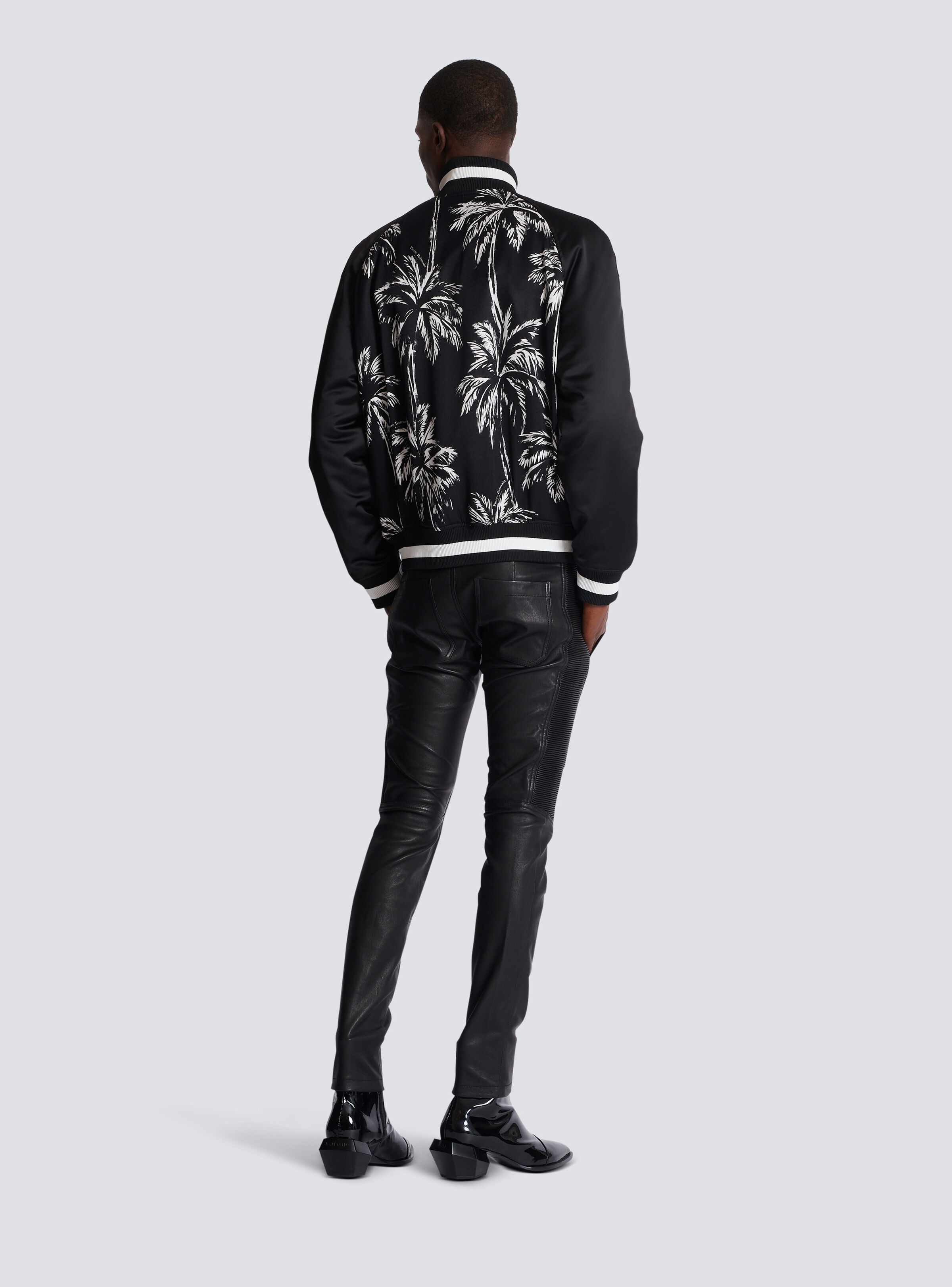 Printed satin palm tree bomber jacket - 4