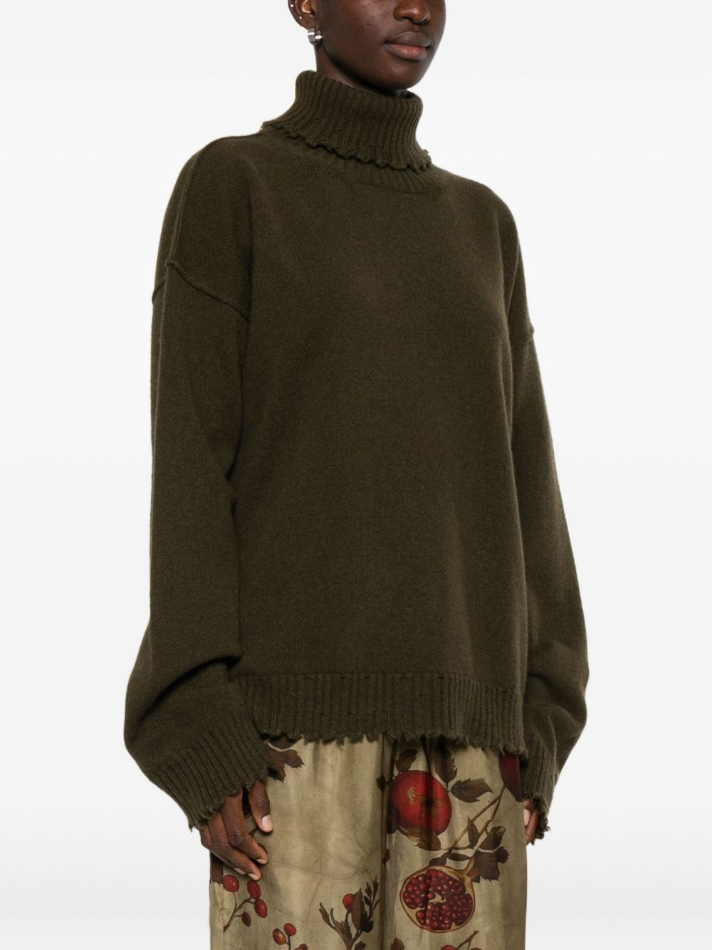 high-neck frayed-hem sweater - 3