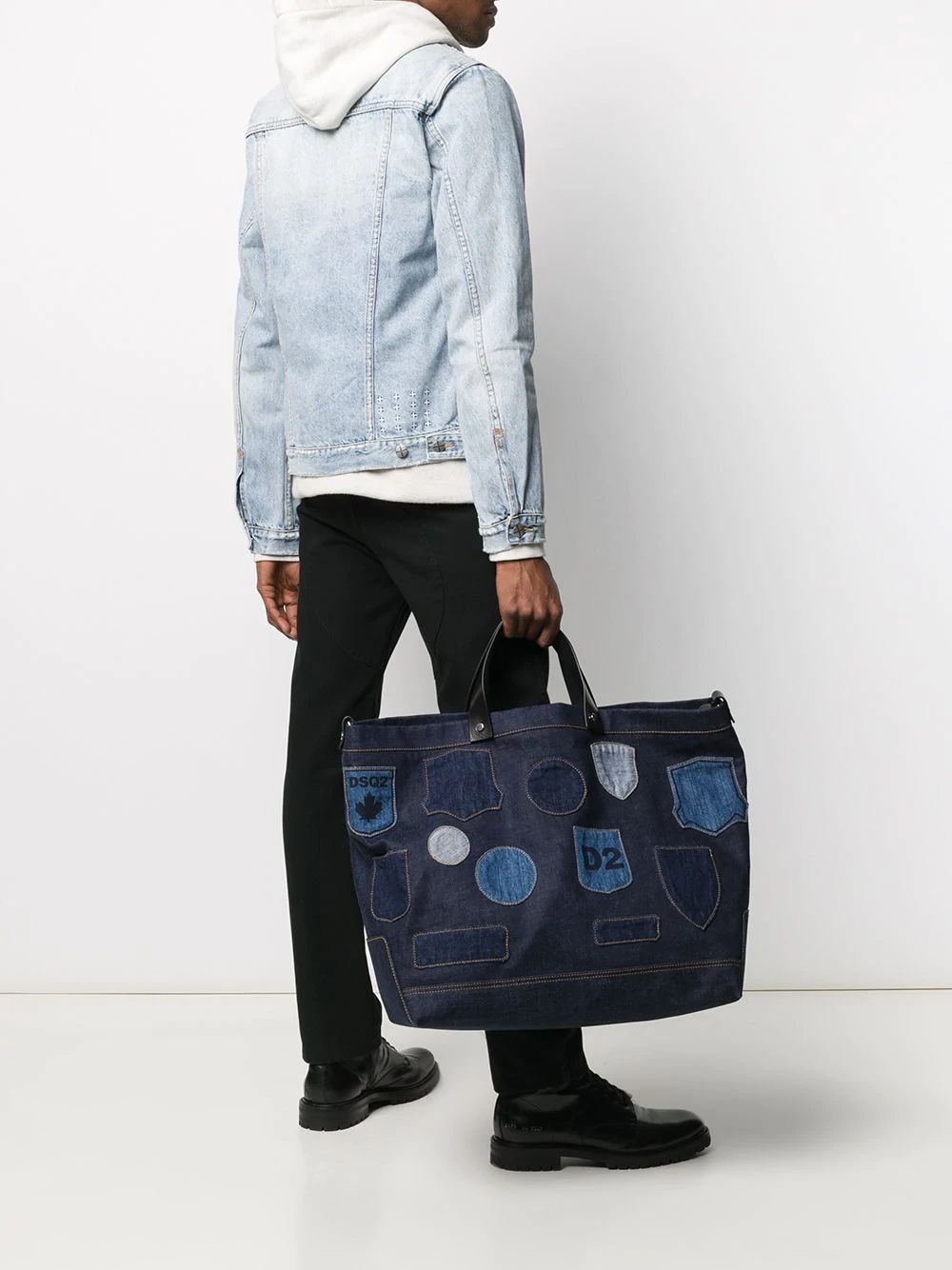 embroidered badge denim tote - 2